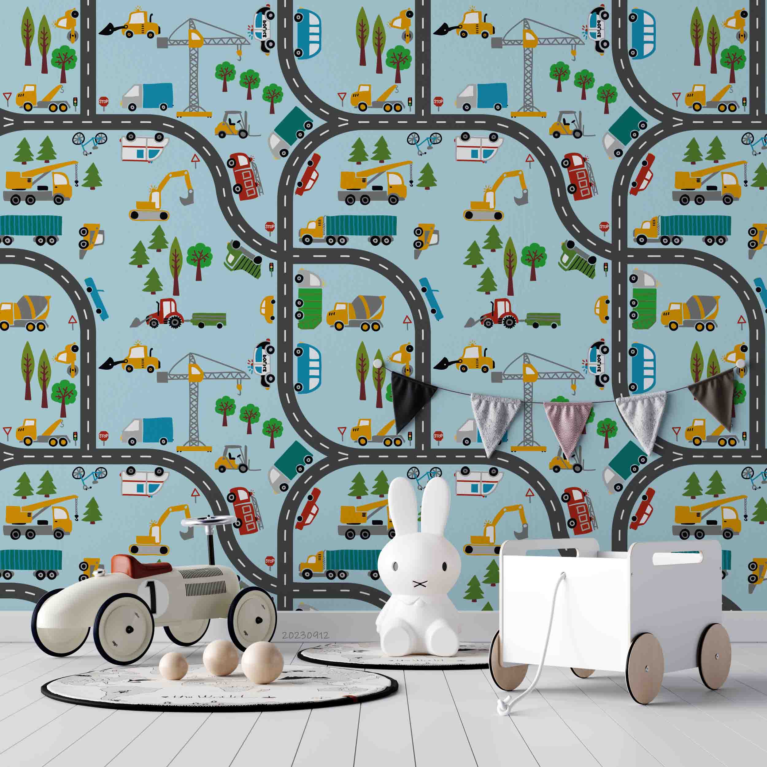 3D Cartoon Trucks Track Automobile Agitating Lorry Wall Mural Wallpaper YXL 2610