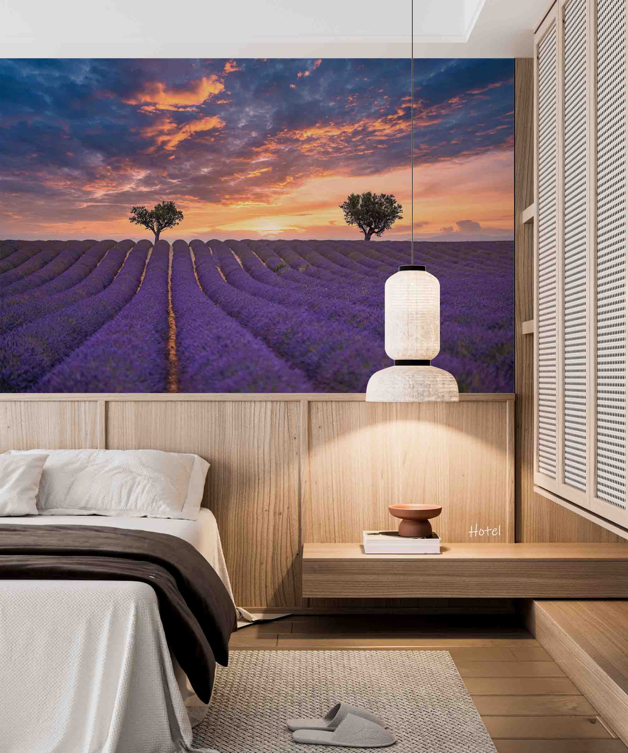 3D Hotel Inn Motel Hostel Resort Manor Landscape Lavender Garden Wall Mural Wallpaper 2