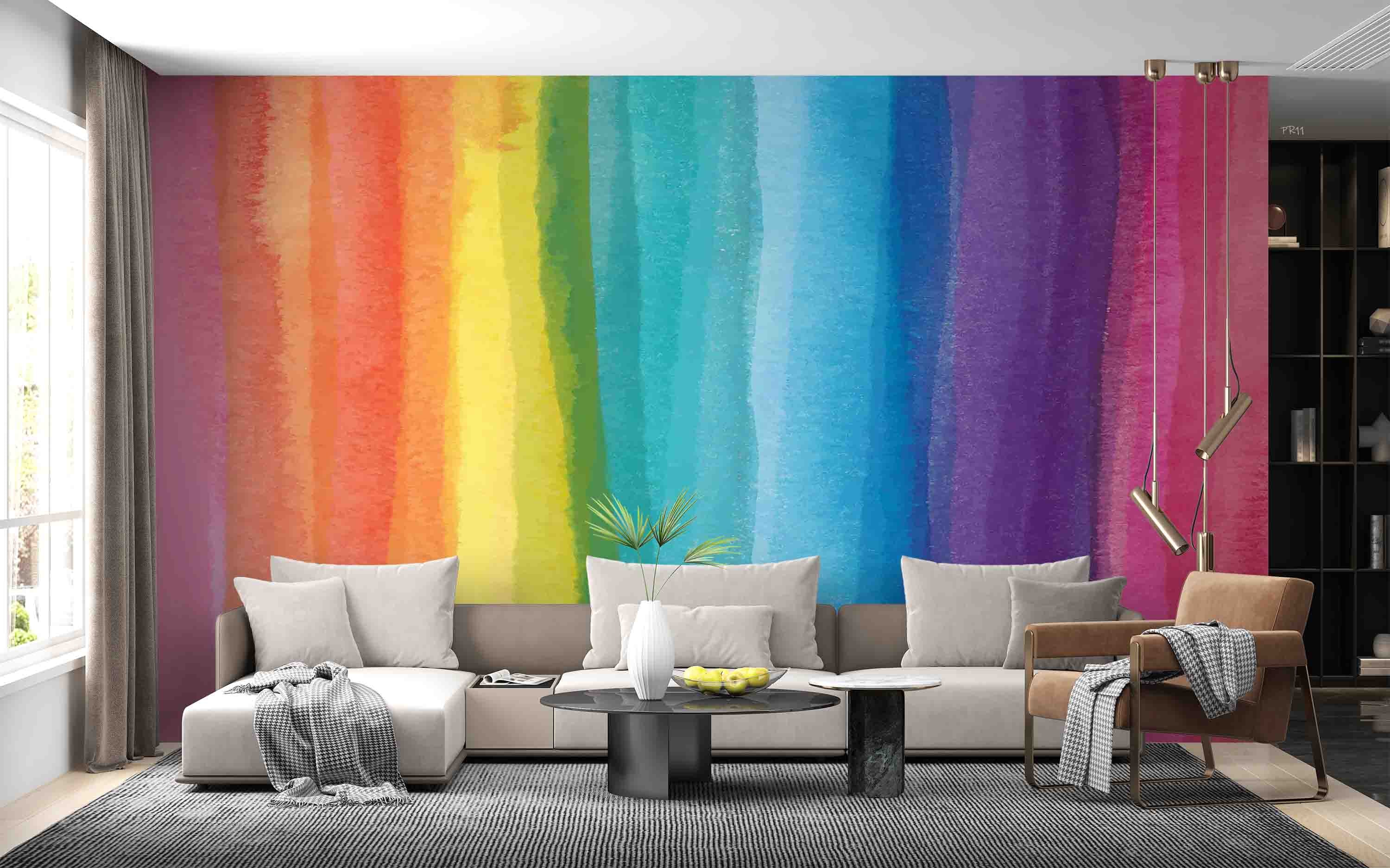 Rainbow Colors Background Contemporary Wallpaper contemporary street art wall mural for creative room or feature wall - view 
