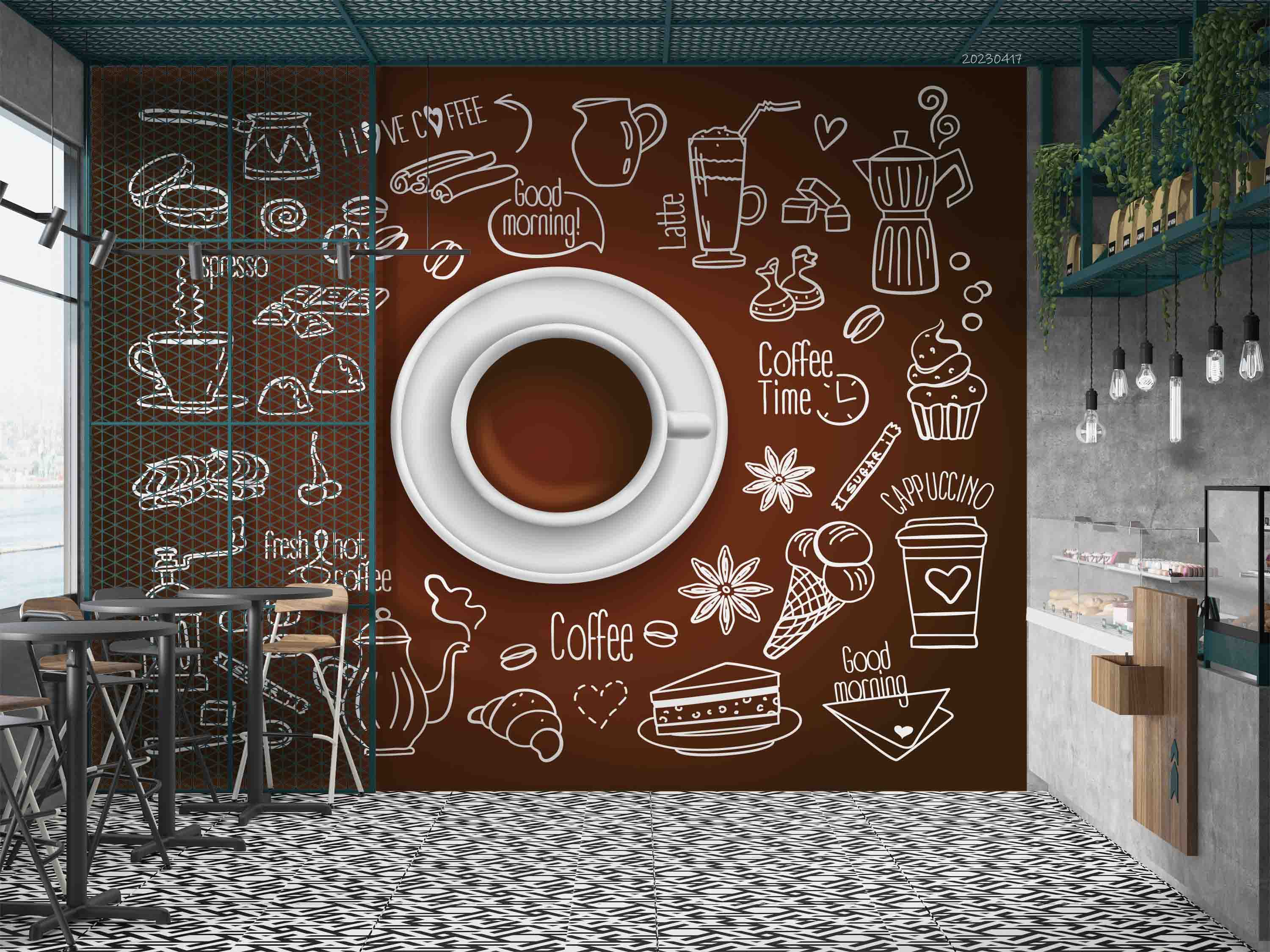 3D Doodle Style Coffee Drink Icon Set Coffee Cup Wall Mural Wallpaper GD 5533- Jess Art Decoration