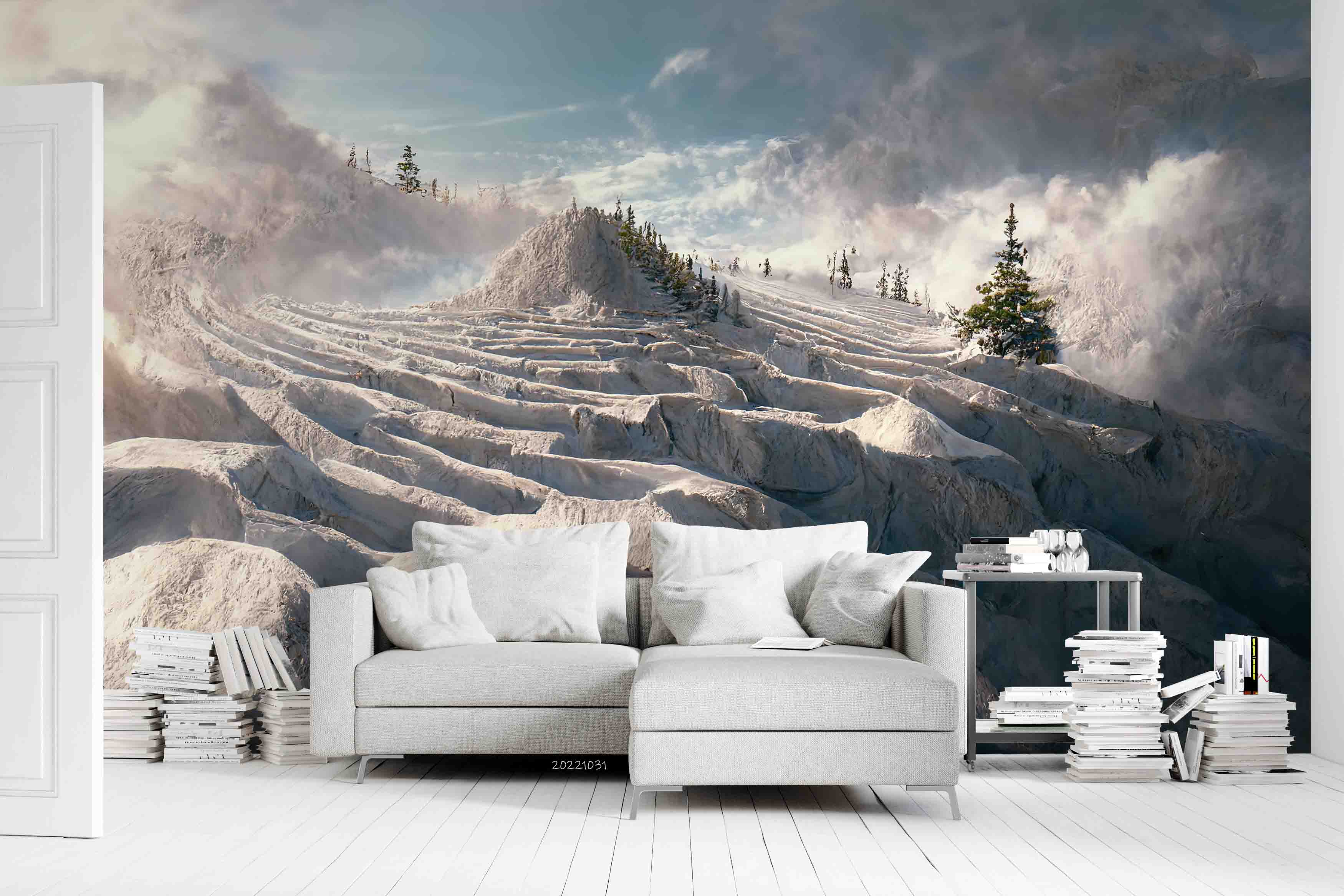 3D Snow Mountain Fir Tree Rock Blue Sky Wall Mural Wallpaper GD 3037- Jess Art Decoration