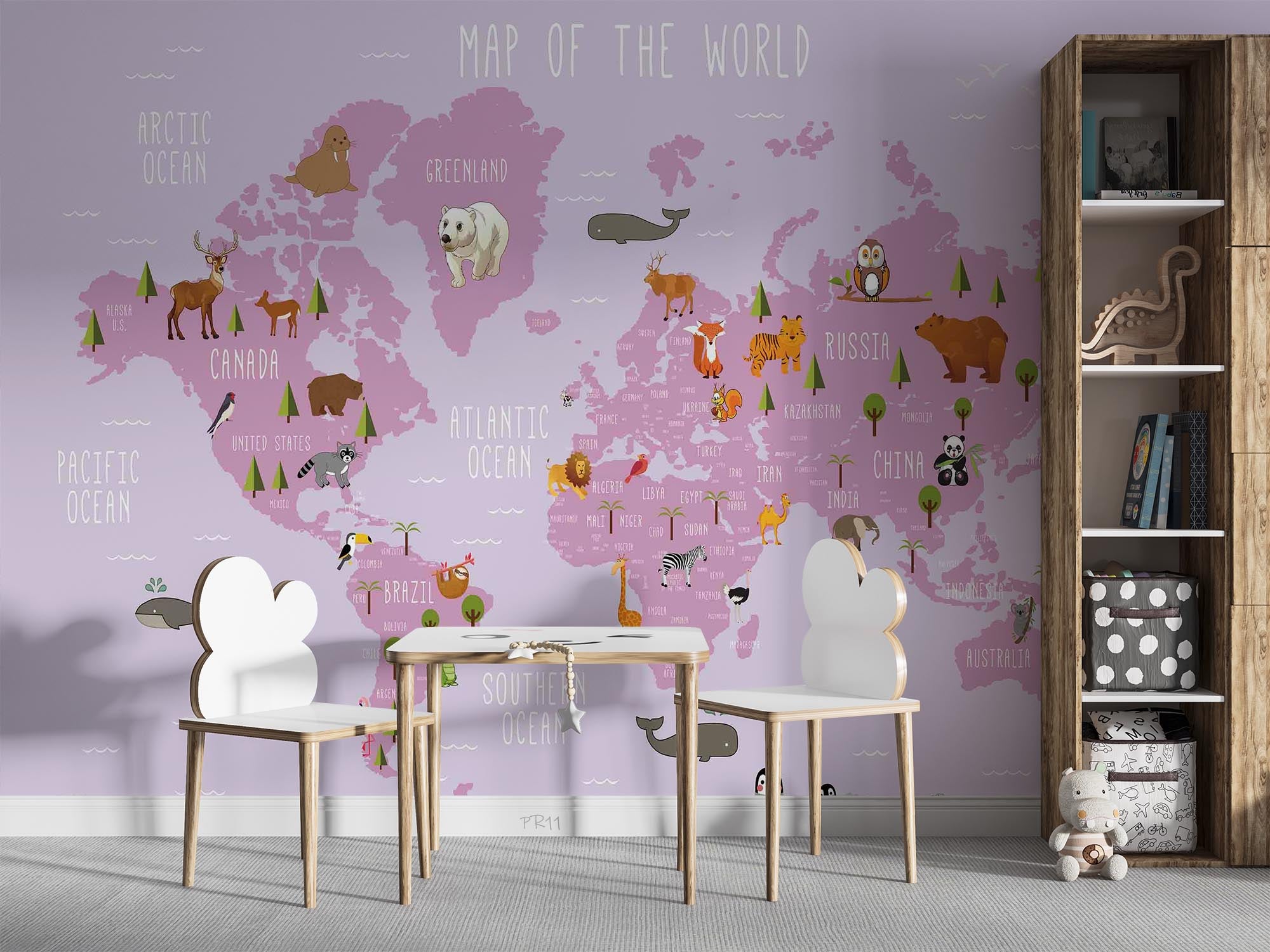 3D World Map Cartoon Animals Wall Mural Wallpaper GD 4920- Jess Art Decoration