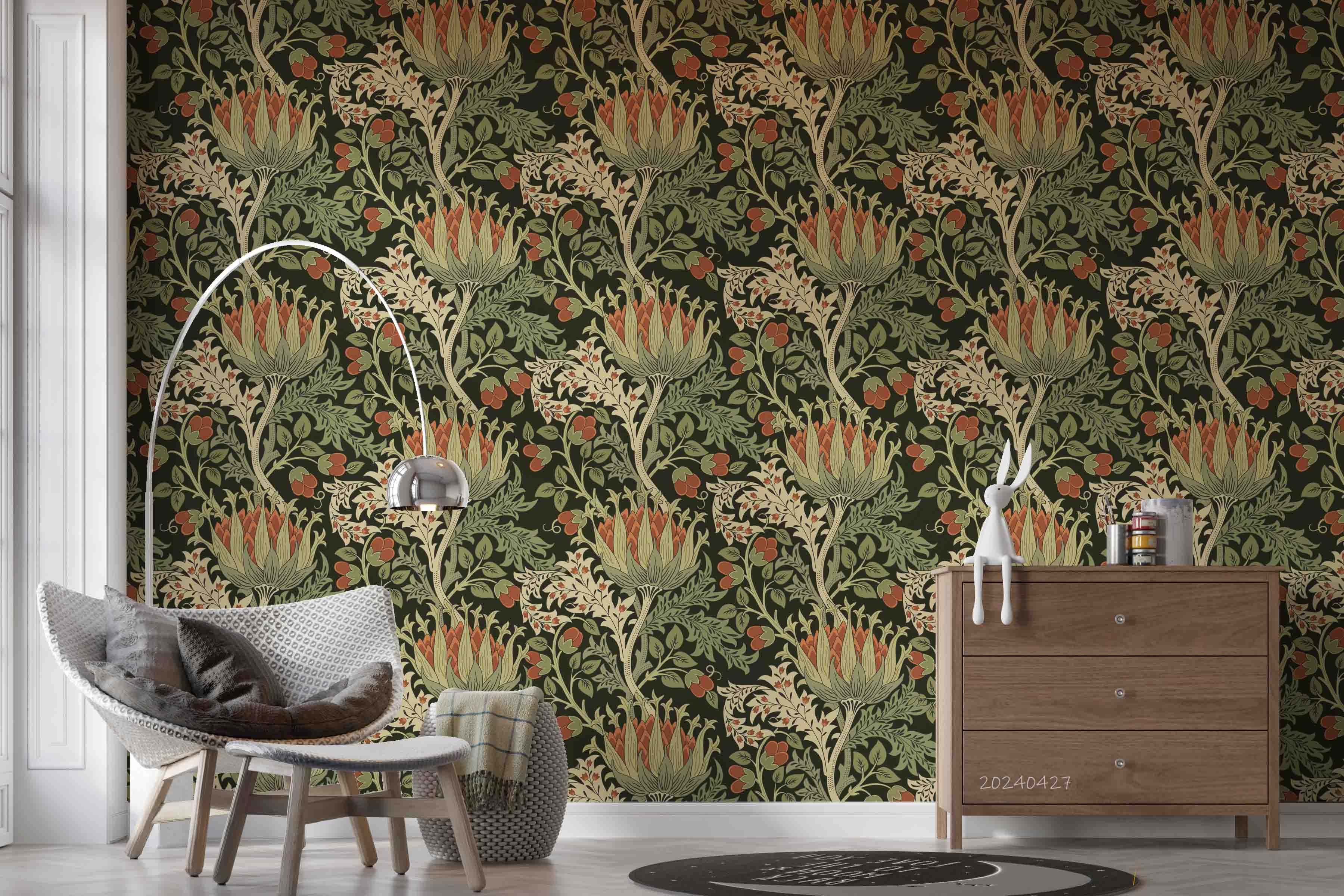 3D Vintage Red Floral Leaf William Morris Pattern Wallpaper Wall Mural Wall Decor Wall Art Wall Sticker Remoable Wallpaper