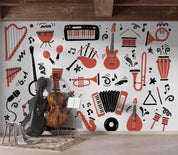 3D Pattern Guitar Piano Drum Trumpet Black Croci Wall Mural Wallpaper YXL 11- Jess Art Decoration