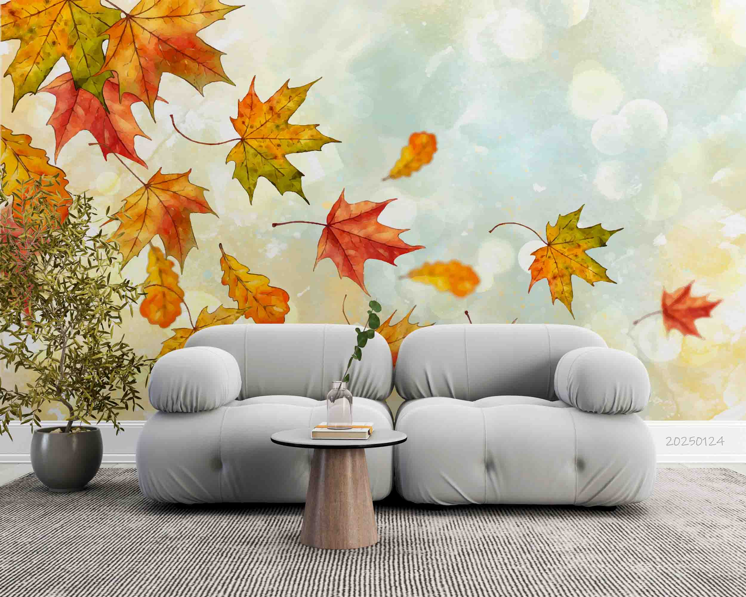 3D Watercolor Autumn Sky Colorful Maple Leaf Wallpaper Wall Mural Wall Decor Wall Art Wall Sticker Remoable Wallpaper LQH 23