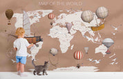 3D Vintage World Map Hot Air Balloon Sailing Seagull Wall Mural Wallpaper GD 3603- Jess Art Decoration