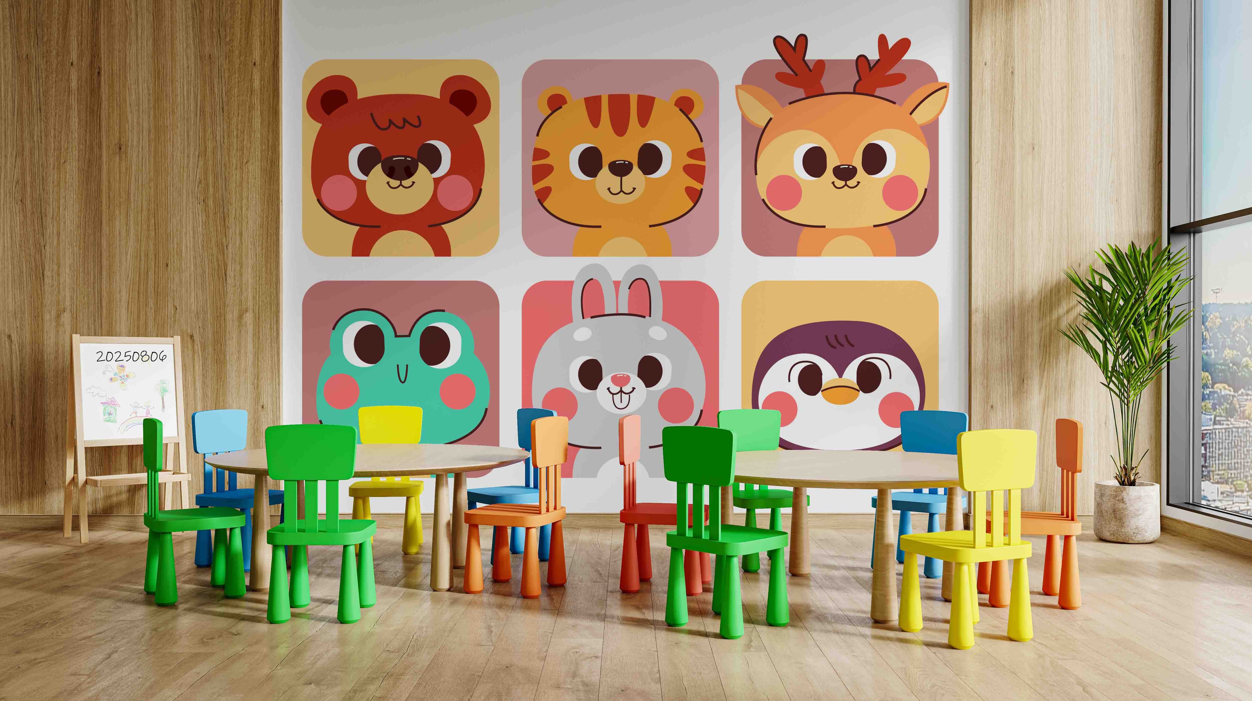 3D Childcare Nursery School Cartoon Animals Kids Wall Mural Wallpaper JN 11
