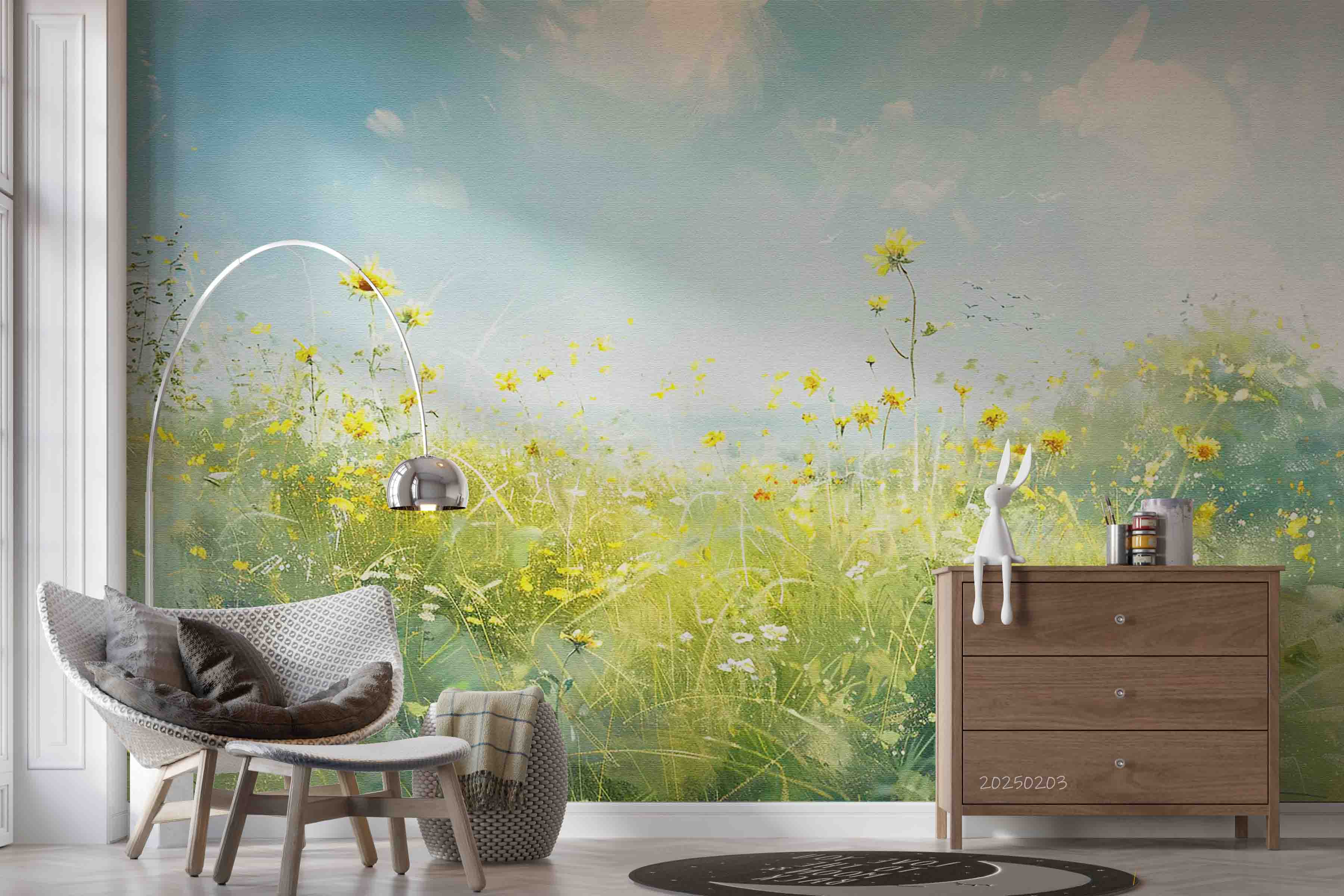 3D Blue Sky Flowers Grass Landscape Oil Painting Wallpaper Wall Mural Wall Decor Wall Art Wall Sticker Remoable Wallpaper LQH 1 1