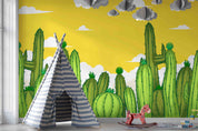3D Yellow Cactus Sky playful desert cactus illustration wall mural wallpaper for kids room - view 6