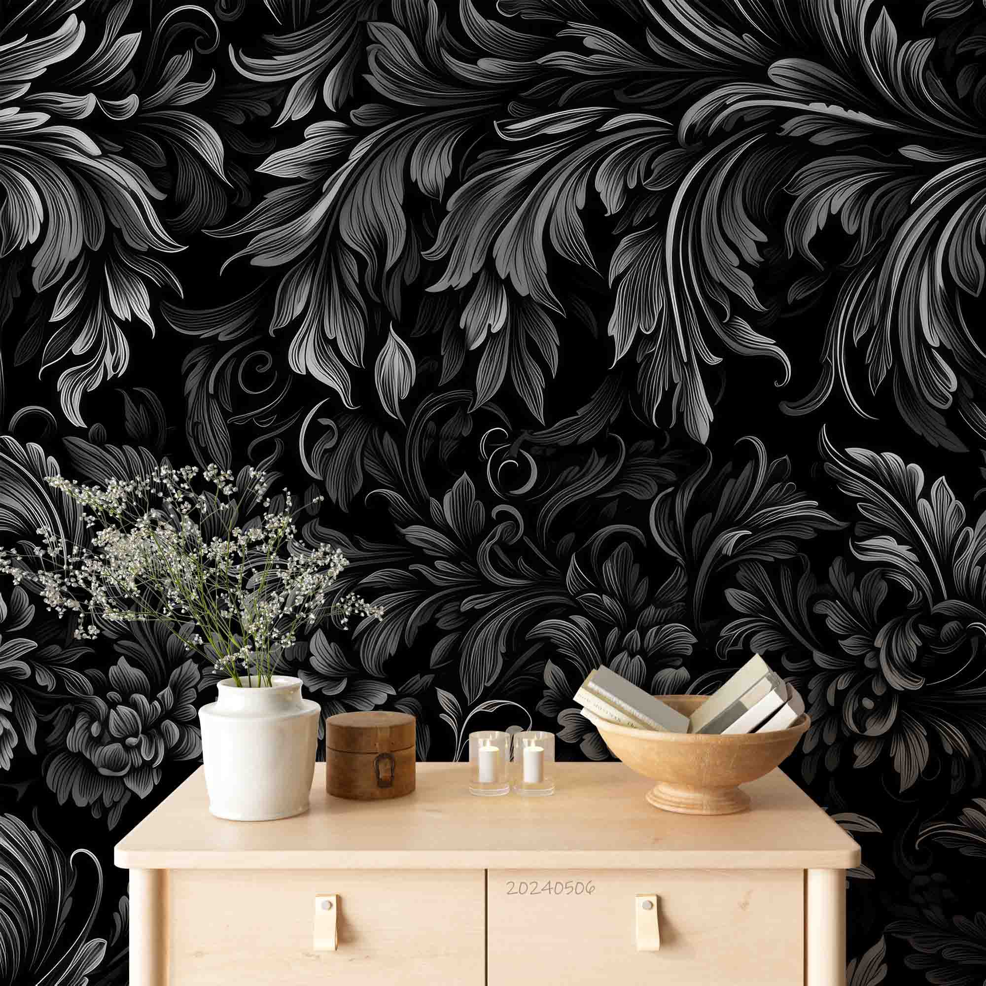 3D Artistic Black Leaf Background Wallpaper Wall Mural Wall Decor Wall Art Wall Sticker Remoable Wallpaper