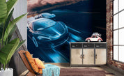 3D Blue Sports Car Wallpaper Wall Mural Wall Decor Wall Art Wall Sticker Remoable Wallpaper