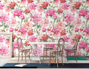 3D Watercolor Pink Peony Rose White Background Wall Mural Wallpaper GD 5190- Jess Art Decoration