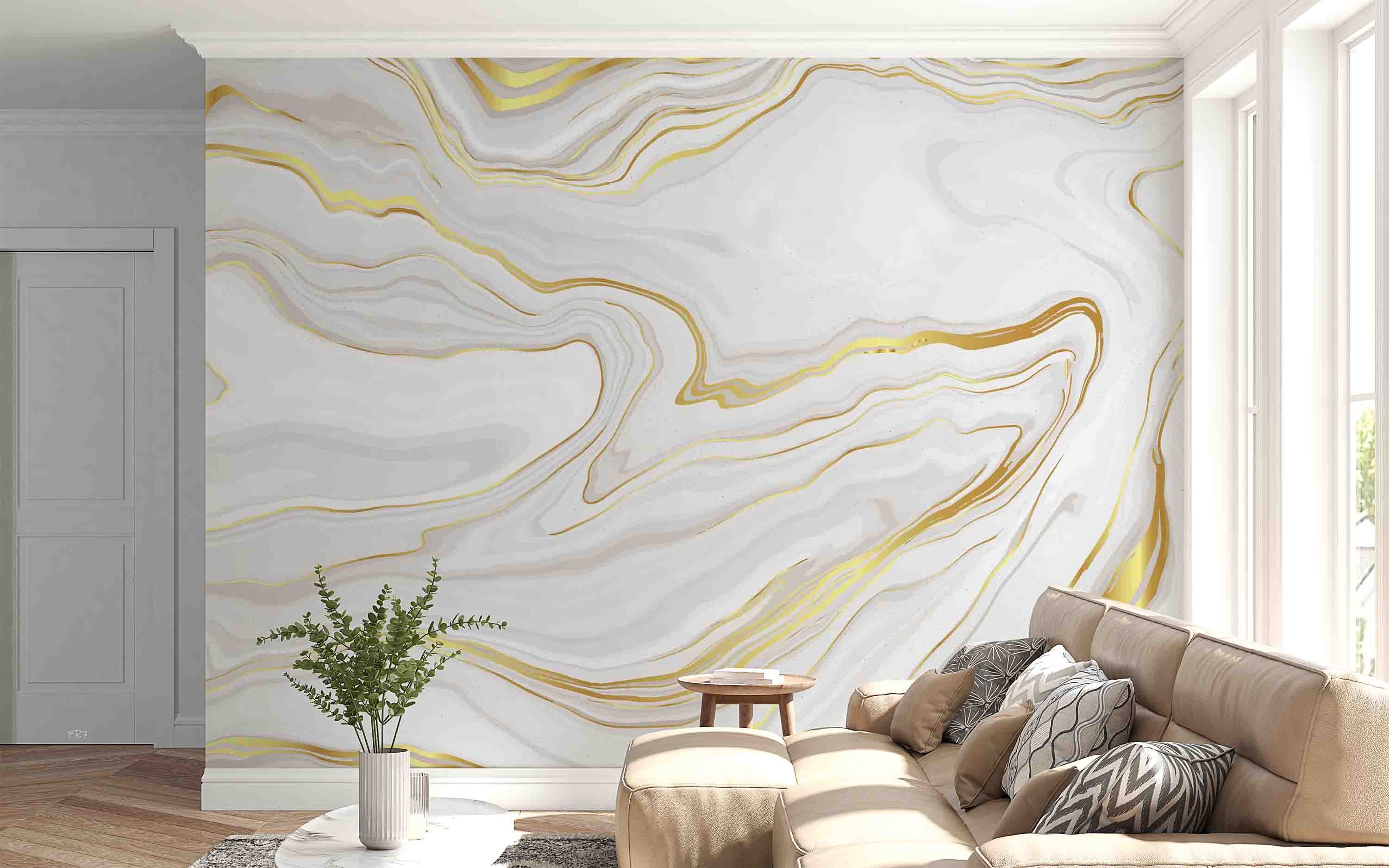 3D Abstract White Gold Marble Texture Wall Mural Wallpaper GD 4416- Jess Art Decoration