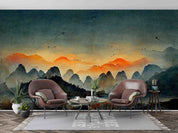 3D Sunset Sky Mountains Landscape Wallpaper Wall Mural Wall Decor Wall Art Wall Sticker Remoable Wallpaper LQH 1