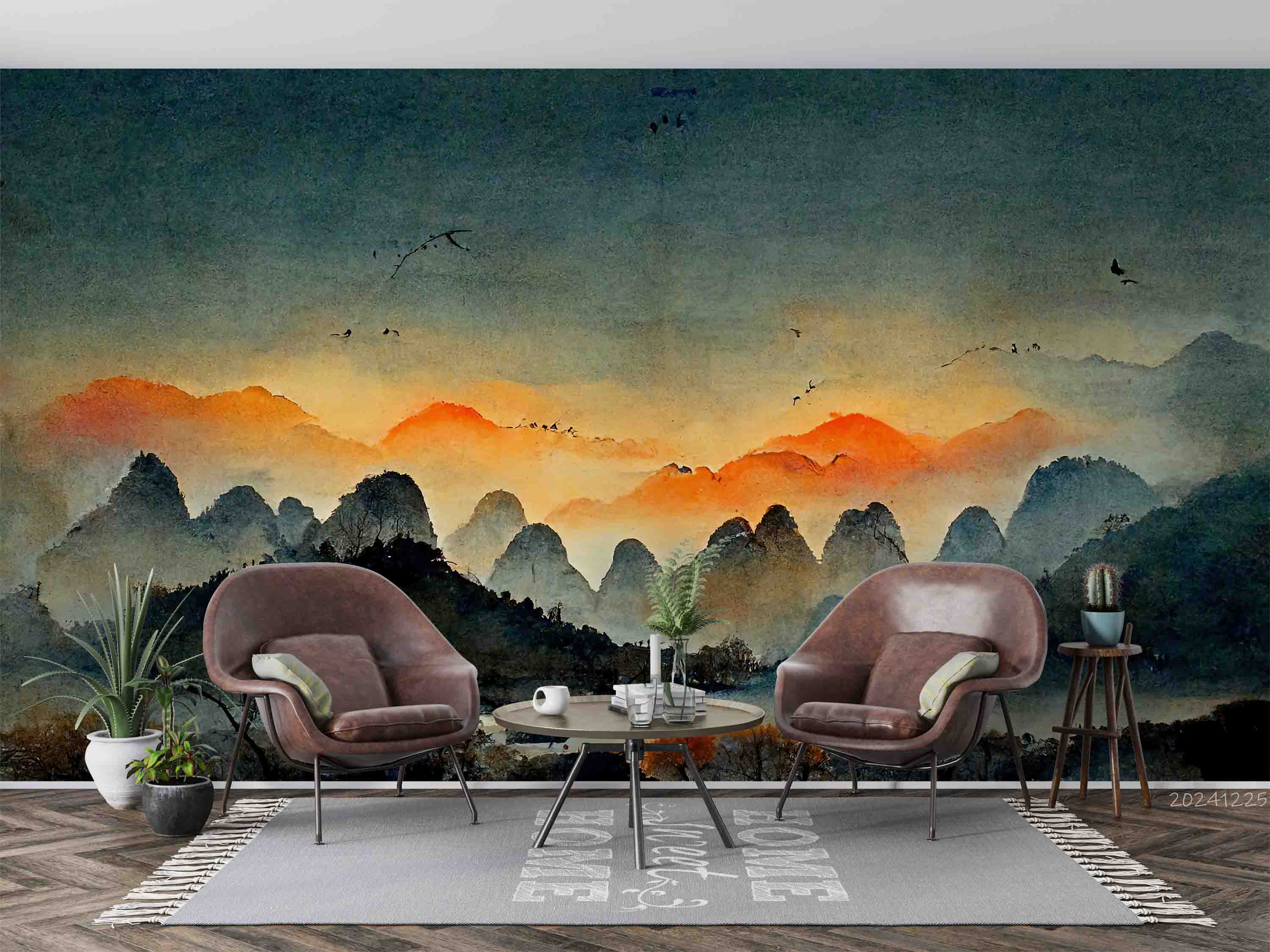 3D Sunset Sky Mountains Landscape Wallpaper Wall Mural Wall Decor Wall Art Wall Sticker Remoable Wallpaper LQH 1