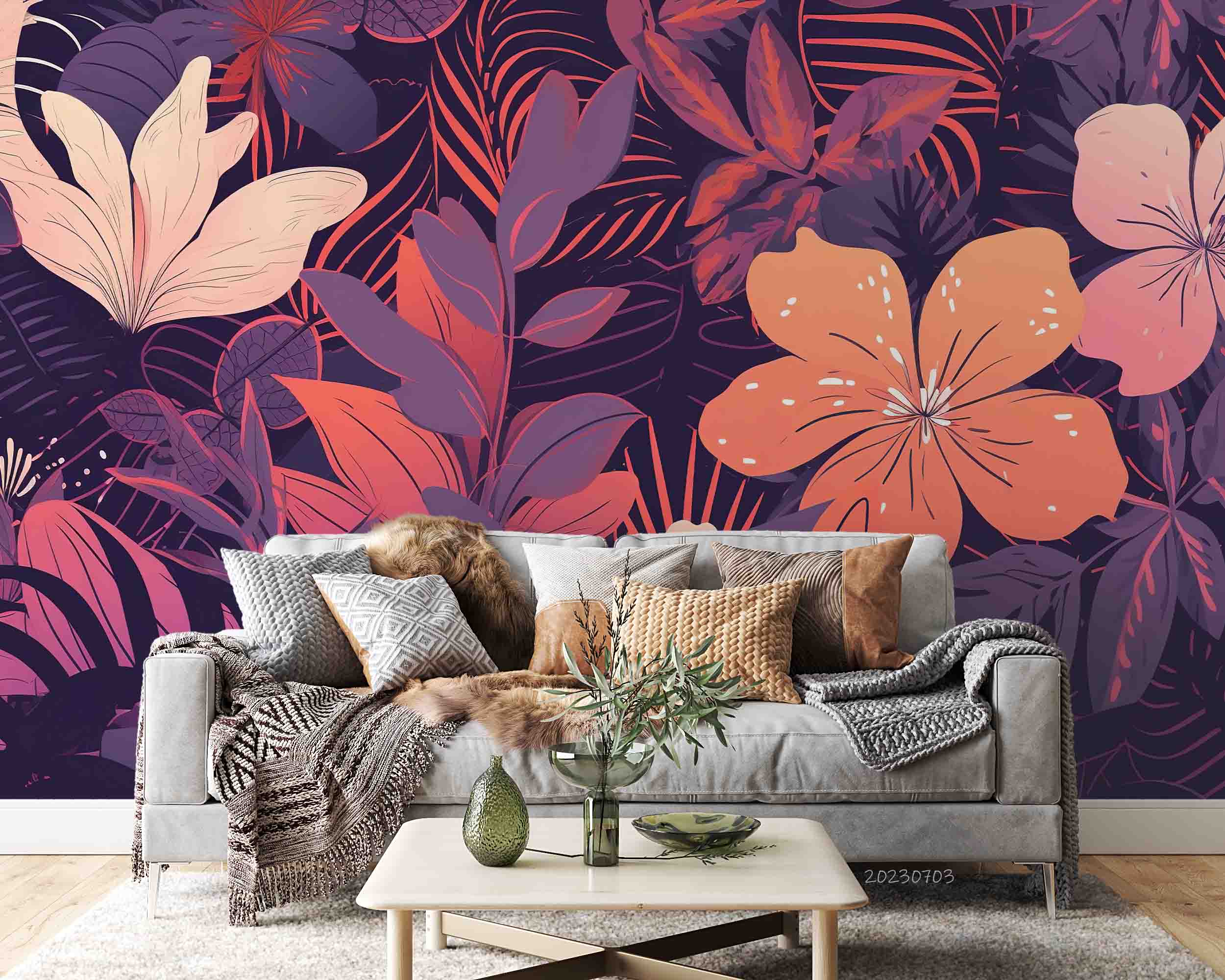 3D Floral Leaf Colours Magnolia Flower Wall Mural Wallpaper YXL 1803