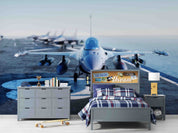 3D Jet F 16 Fighter Ocean Aircraft Carrier Wall Mural Wallpaper GD 5463- Jess Art Decoration
