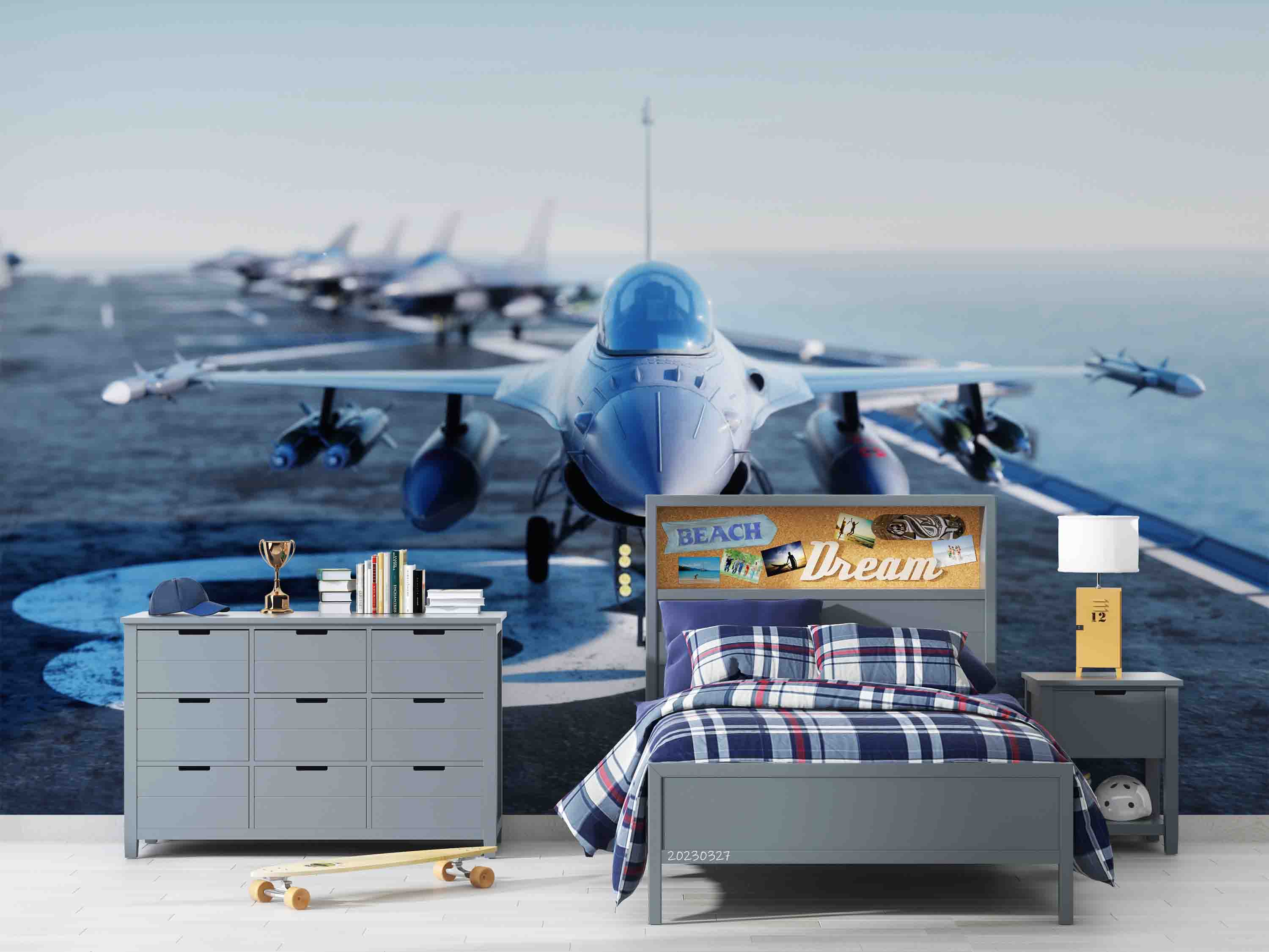 3D Jet F 16 Fighter Ocean Aircraft Carrier Wall Mural Wallpaper GD 5463- Jess Art Decoration