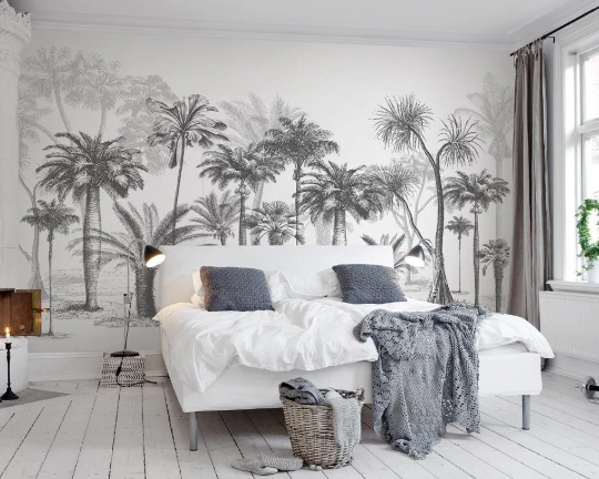 3D Misty Palm Tree Forest soft tropical palm landscape wall mural wallpaper for bedroom - view 3