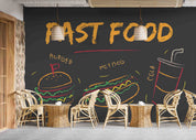 3D Hamburger Drinks Letter Hot Dog Buns Black Wall Mural Wallpaper YXL 253