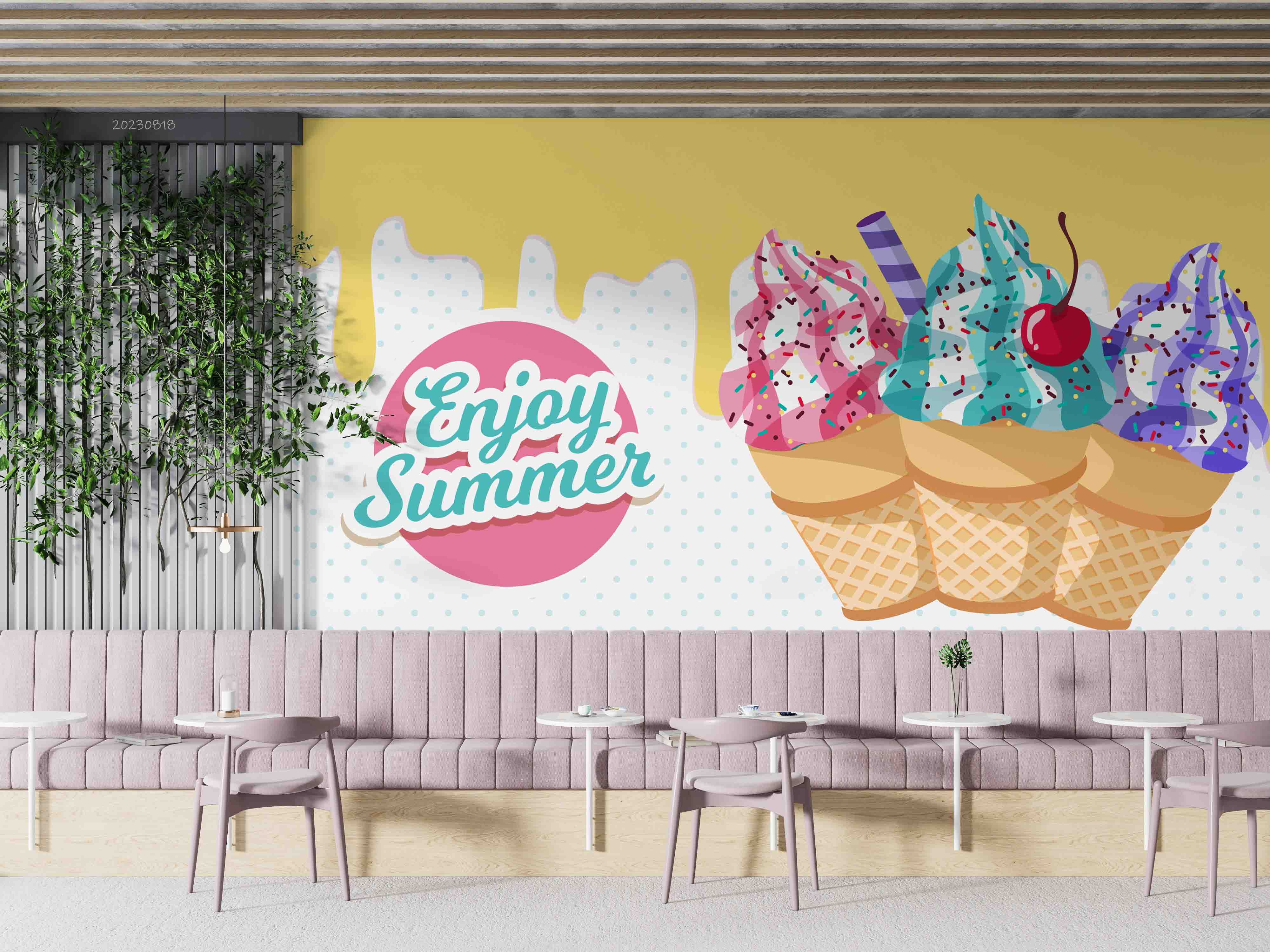 3D Ice Cream Letter Round Wall Mural Wallpaper YXL 2342