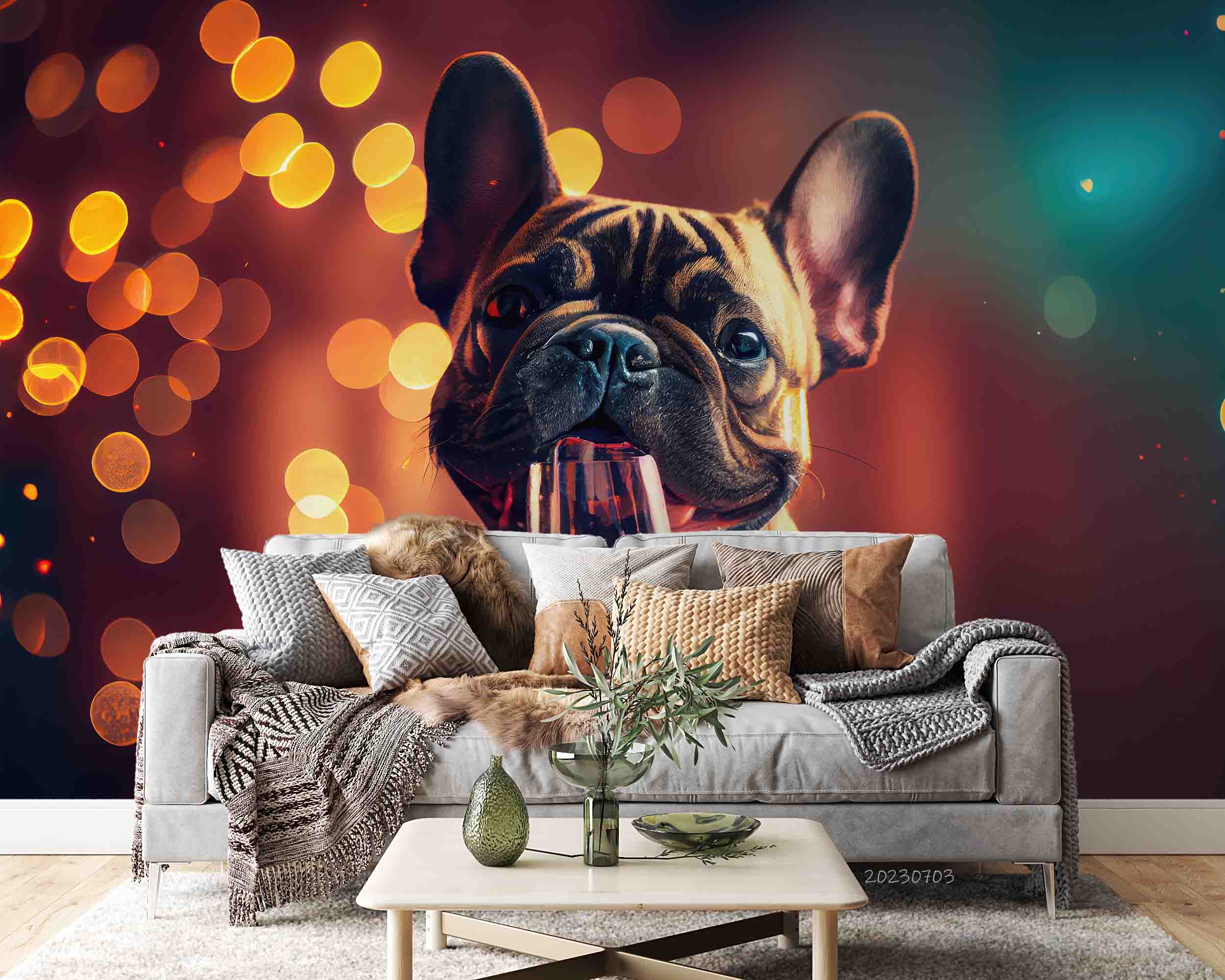 3D Animal Dog Night Gray Wall Mural Wallpaper YXL 1847