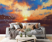 3D Sea Mew Sea Sunrise Cloud Grass Wall Mural Wallpaper YXL 95