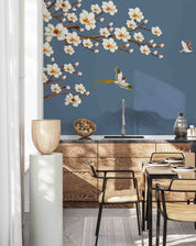 3D Blue Blossom Bird Wall Mural Wallpaper 2683