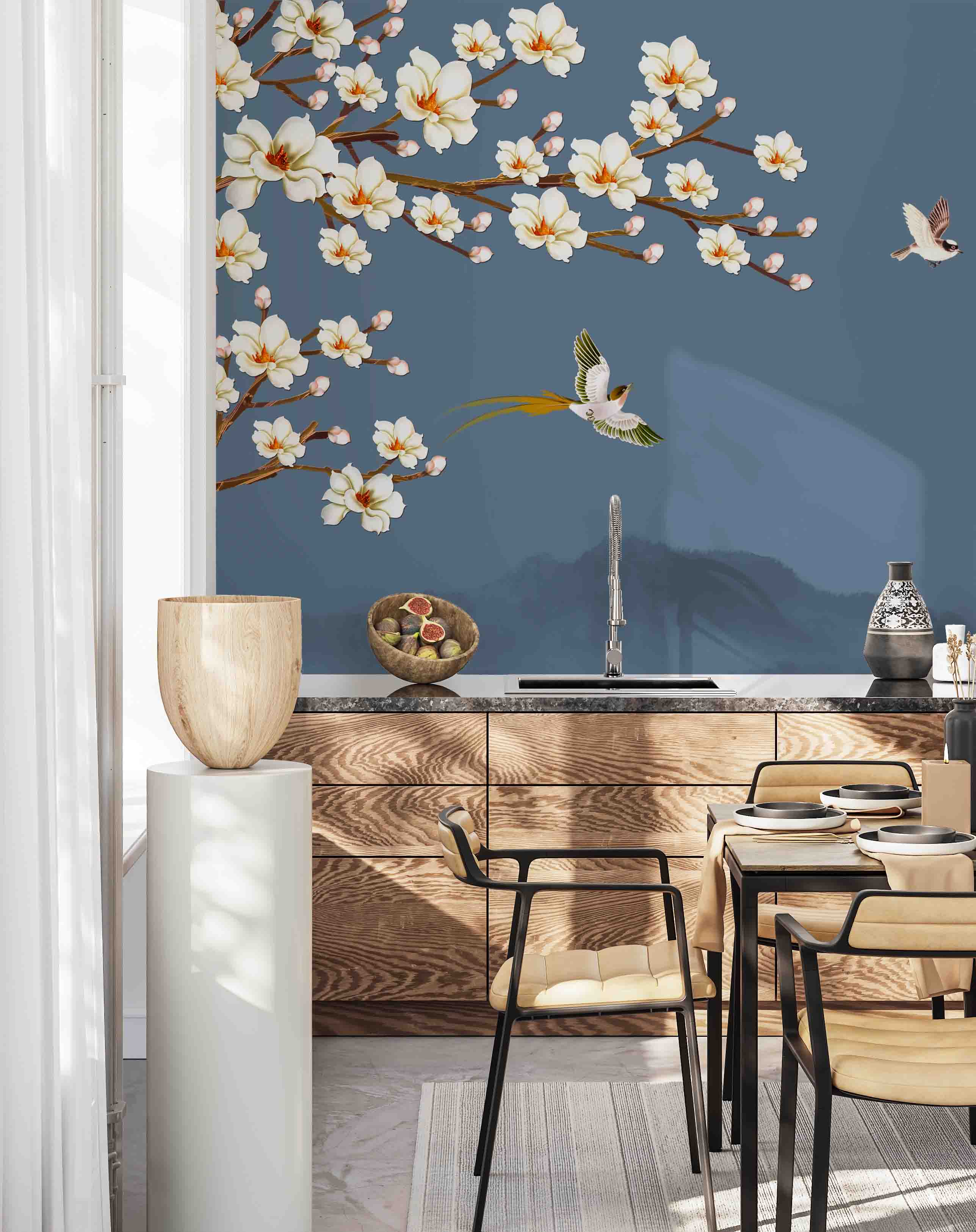 3D Blue Blossom Bird Wall Mural Wallpaper 2683