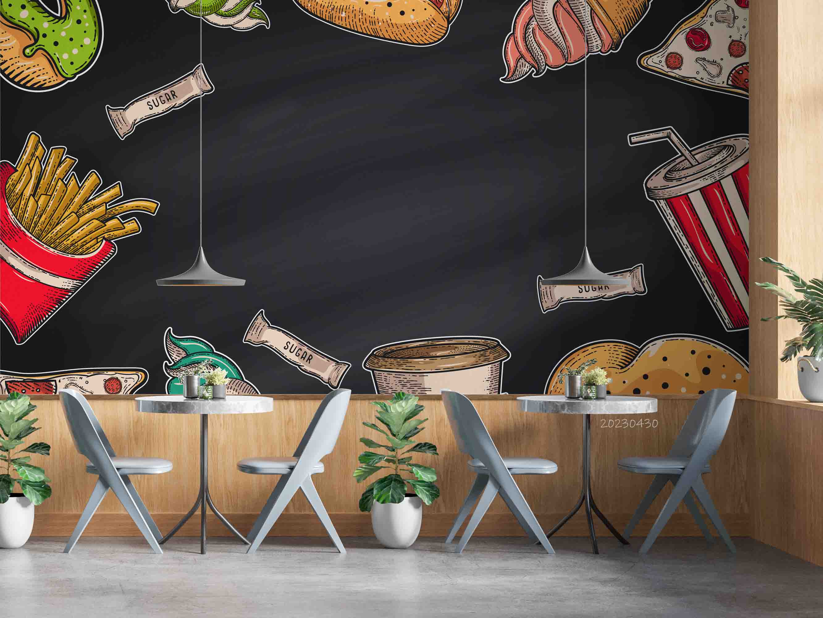 3D Vintage Fast Food Set Wall Mural Wallpaper GD 5222- Jess Art Decoration