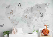 3D World Map Cartoon Animals Wall Mural Wallpaper GD 4197- Jess Art Decoration