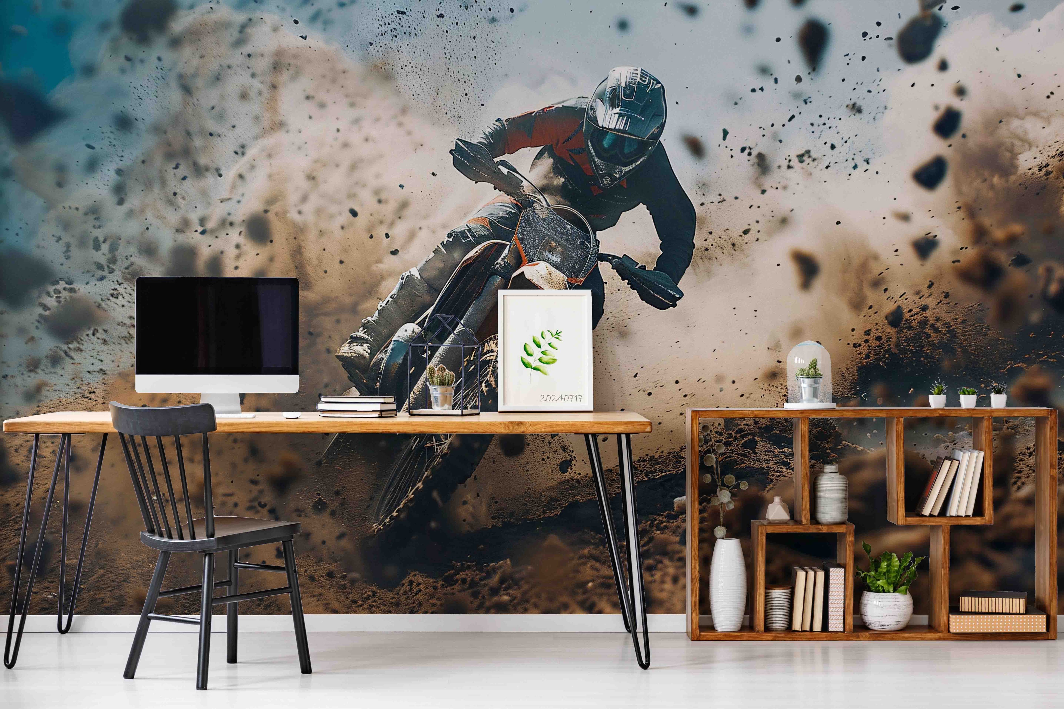 3D Sandy Soil Motorbike Person Wall Mural Wallpaper YXL 43