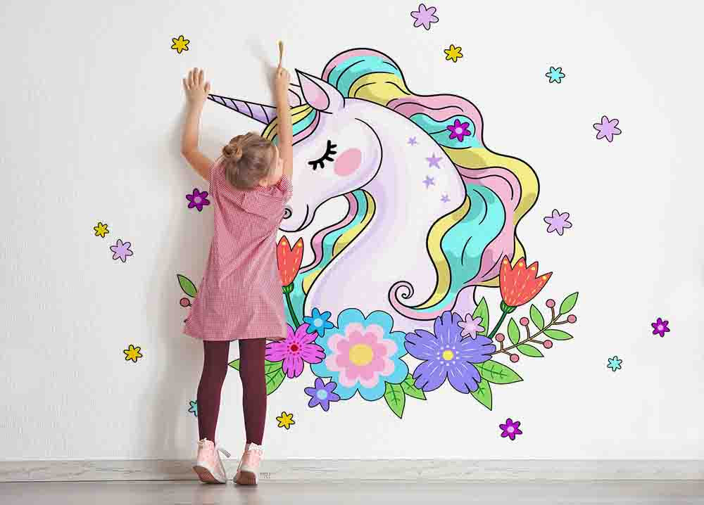3D Animal Unicorn Floral Leaf Wall Mural Wallpaper YXL 2653