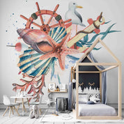 3D Animal Conch Sea Horse Duck Rudder Wave Point Wall Mural Wallpaper YXL 23