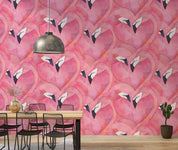 3D Watercolor Pink Flamingo Heart Shape Wall Mural Wallpaper GD 4239- Jess Art Decoration