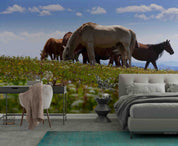 3D Blue Sky Grassland Floral Animal Horse Wallpaper Wall Mural Wall Decor Wall Art Wall Sticker Remoable Wallpaper LQH