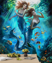 3D Mermaid Ocean World fantasy mermaid underwater scene wall mural wallpaper for kids room