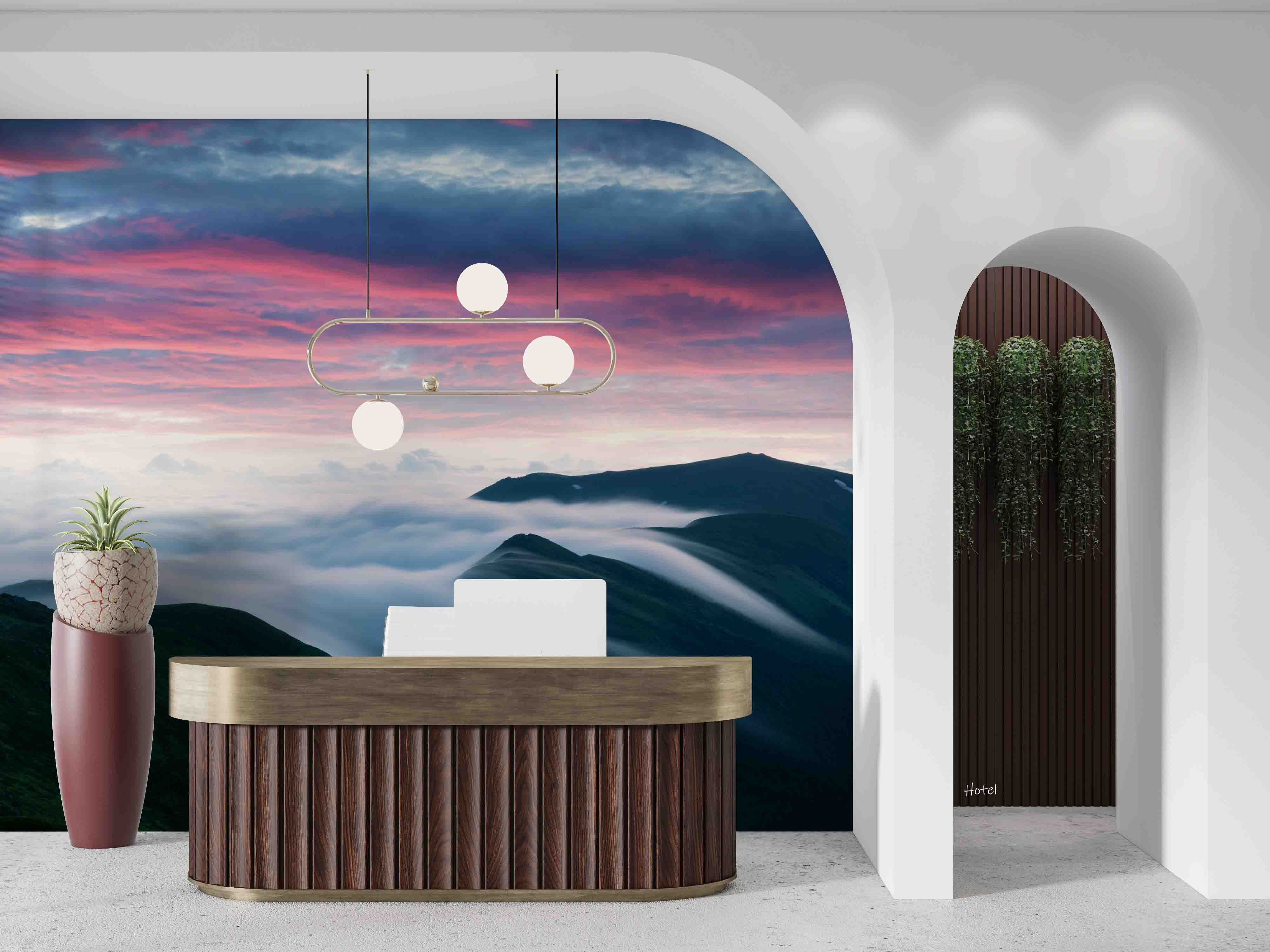 3D Hotel Inn Motel Hostel Resort Manor Scenery Mountains Clouds Wall Mural Wallpaper 10