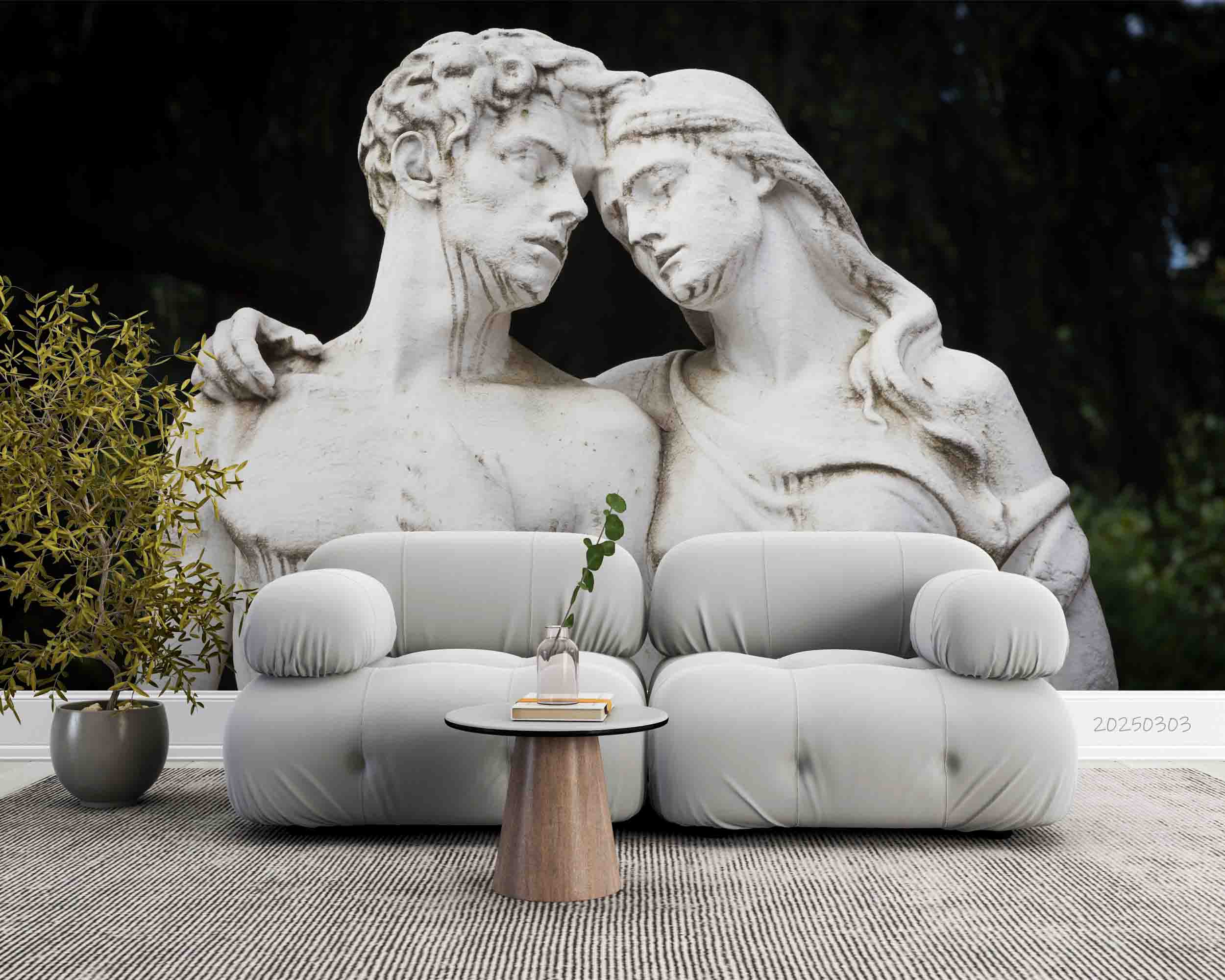 3D White Art Sculpture Black Background Wallpaper Wall Mural Wall Decor Wall Art Wall Sticker Remoable Wallpaper LQH