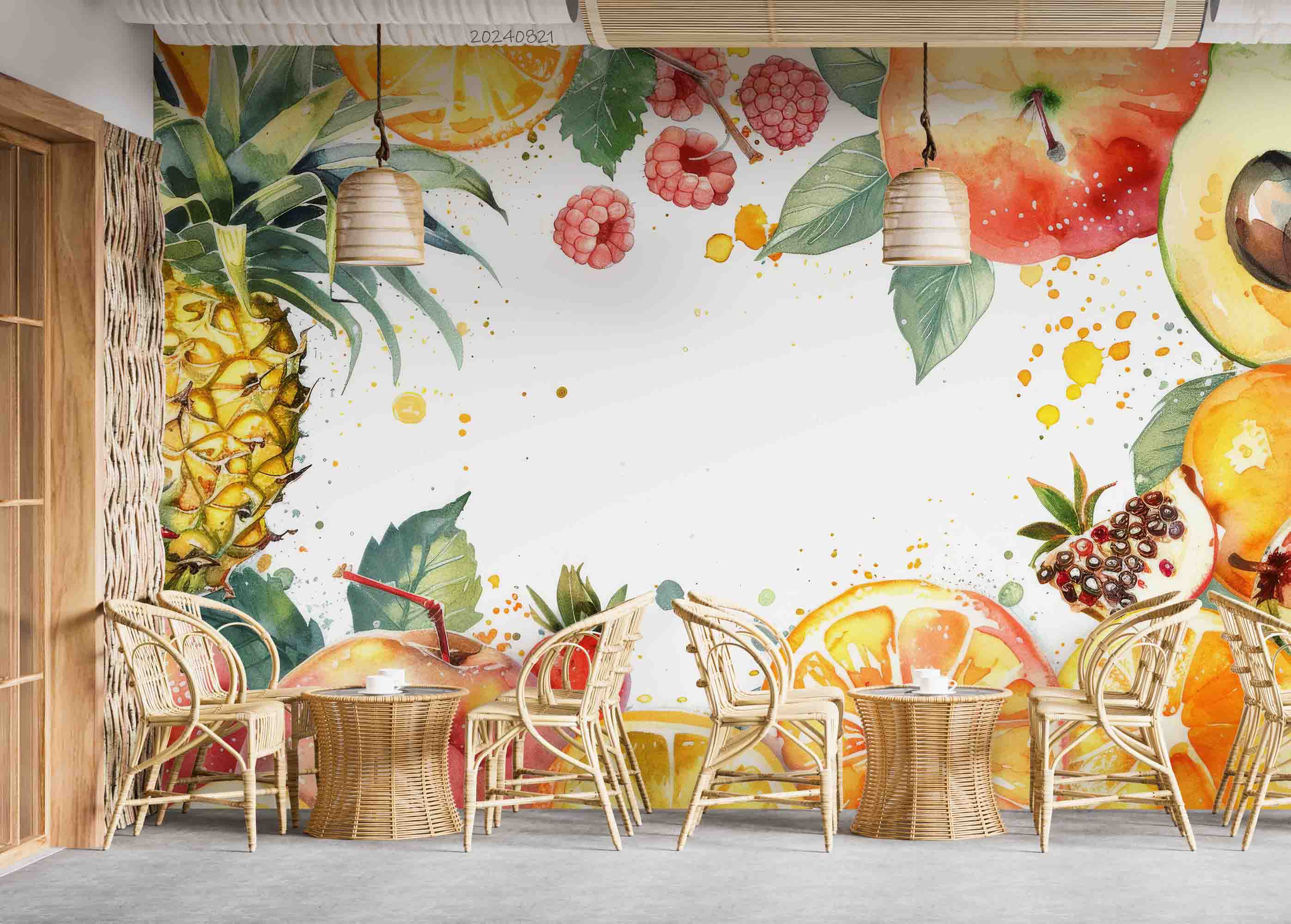 3D  Pineapple Orange Leaf Pear Wall Mural Wallpaper YXL 297