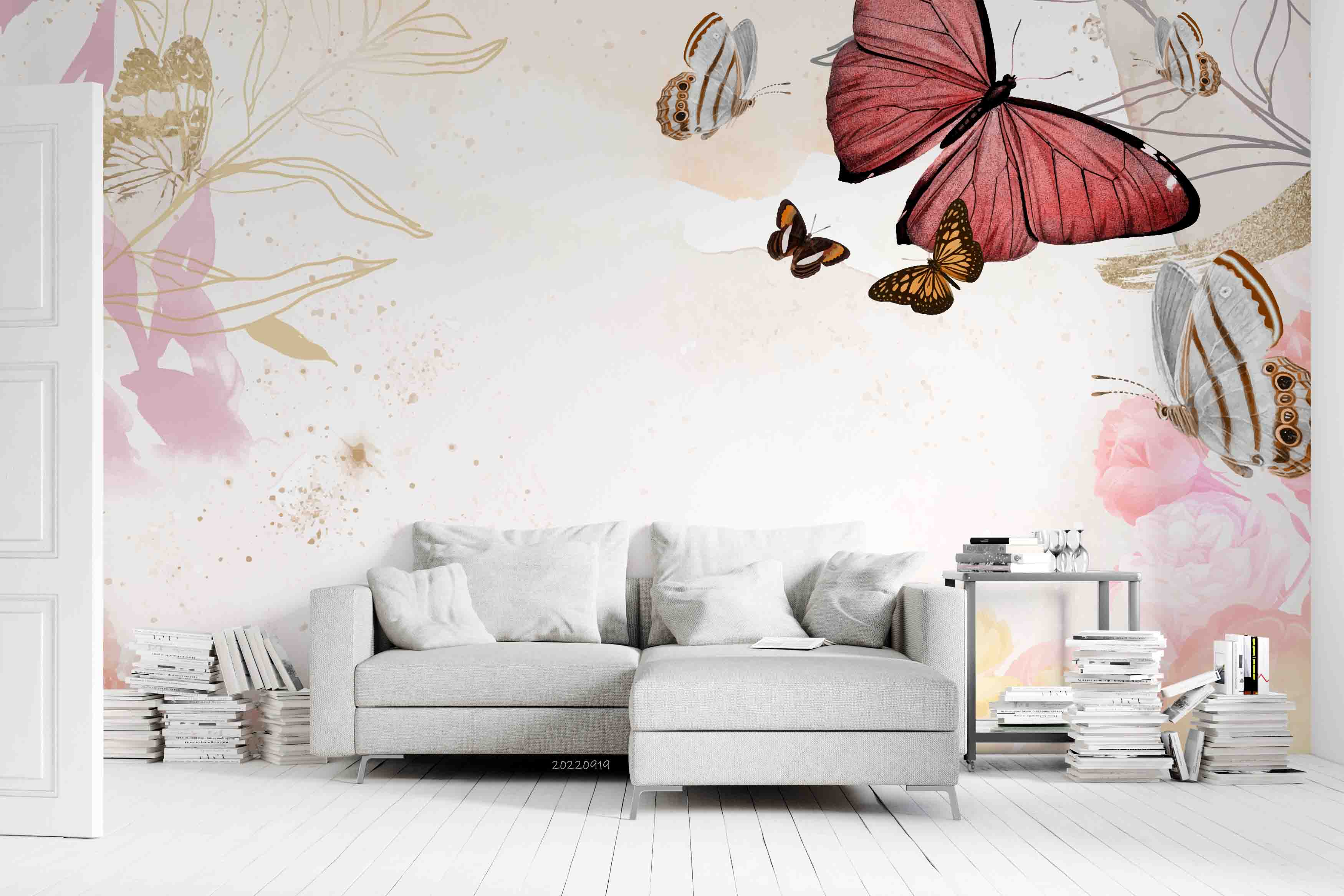 3D Butterfly Background Border Floral Wall Mural Wallpaper GD 3488- Jess Art Decoration