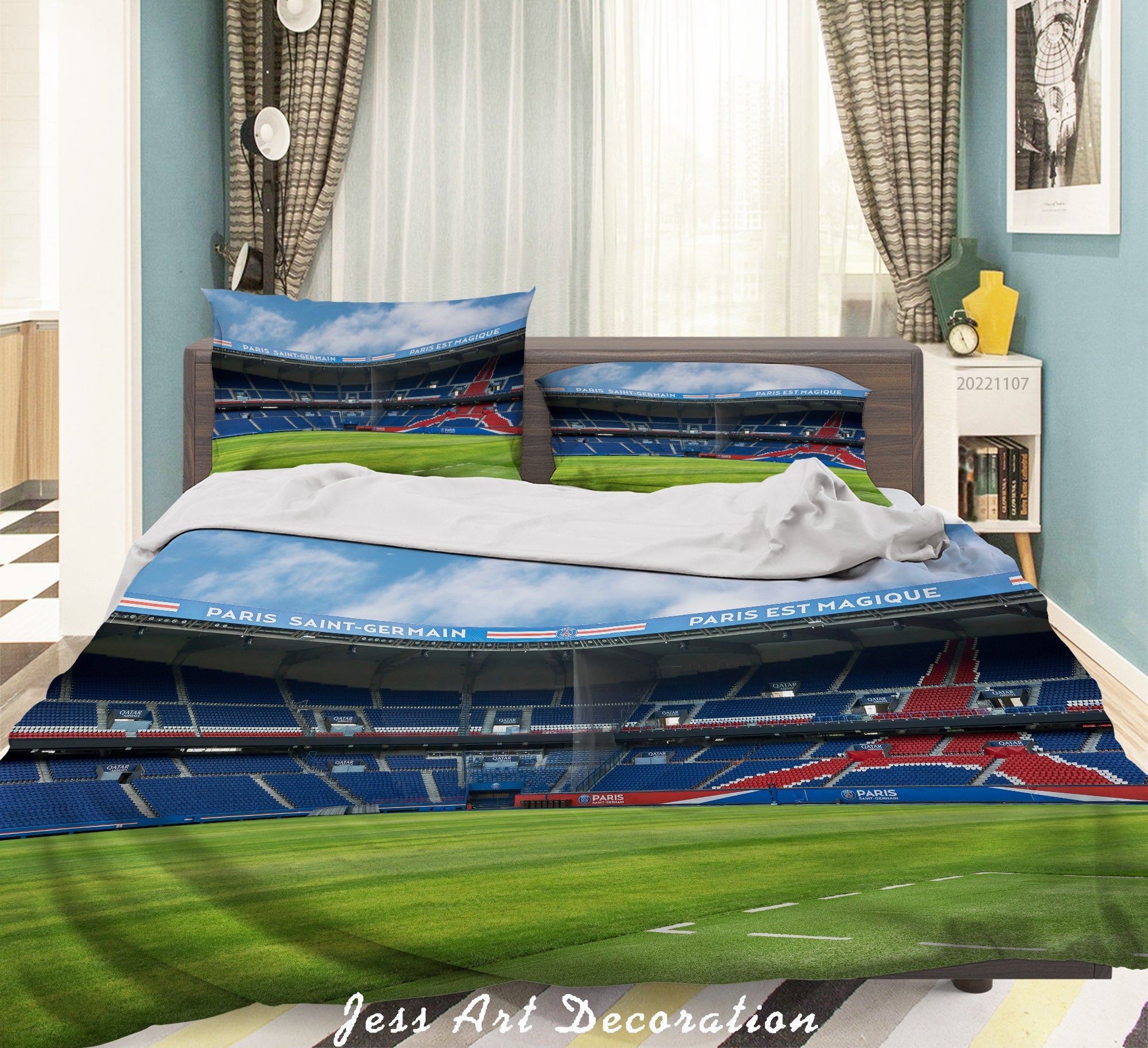 3D 3D Paris Saint-Germain Football Field Spectator Seats Cloud Sky Quilt Cover Set Bedding Set Duvet Cover Pillowcase 773