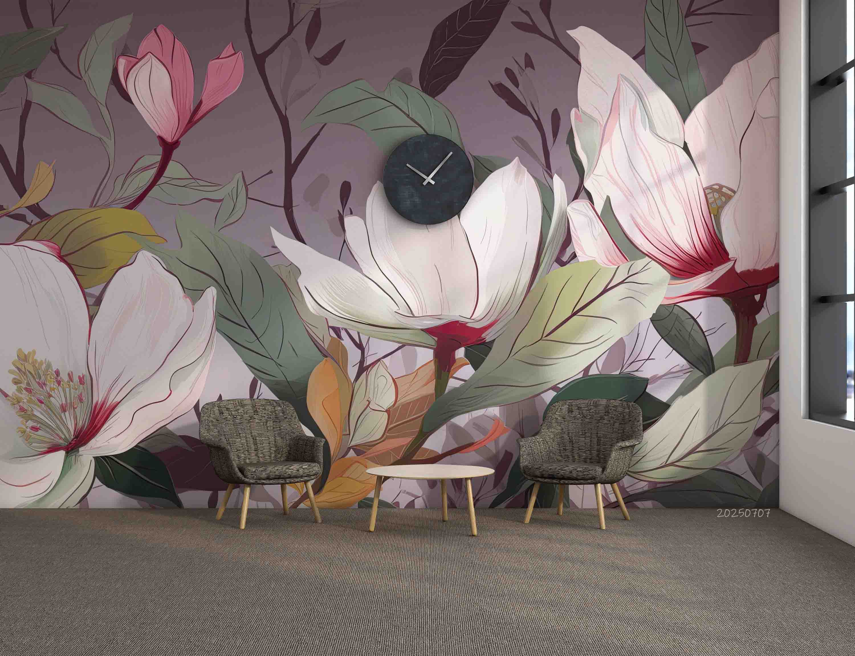 3D Hand Drawn Pink Magnolia Blossom Wallpaper Wall Mural Wall Decor Wall Art Wall Sticker Remoable Wallpaper 6