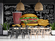 3D Restaurant Snack Bar Diner Fast Food Hamburger Chips Wall Mural Wallpaper 15