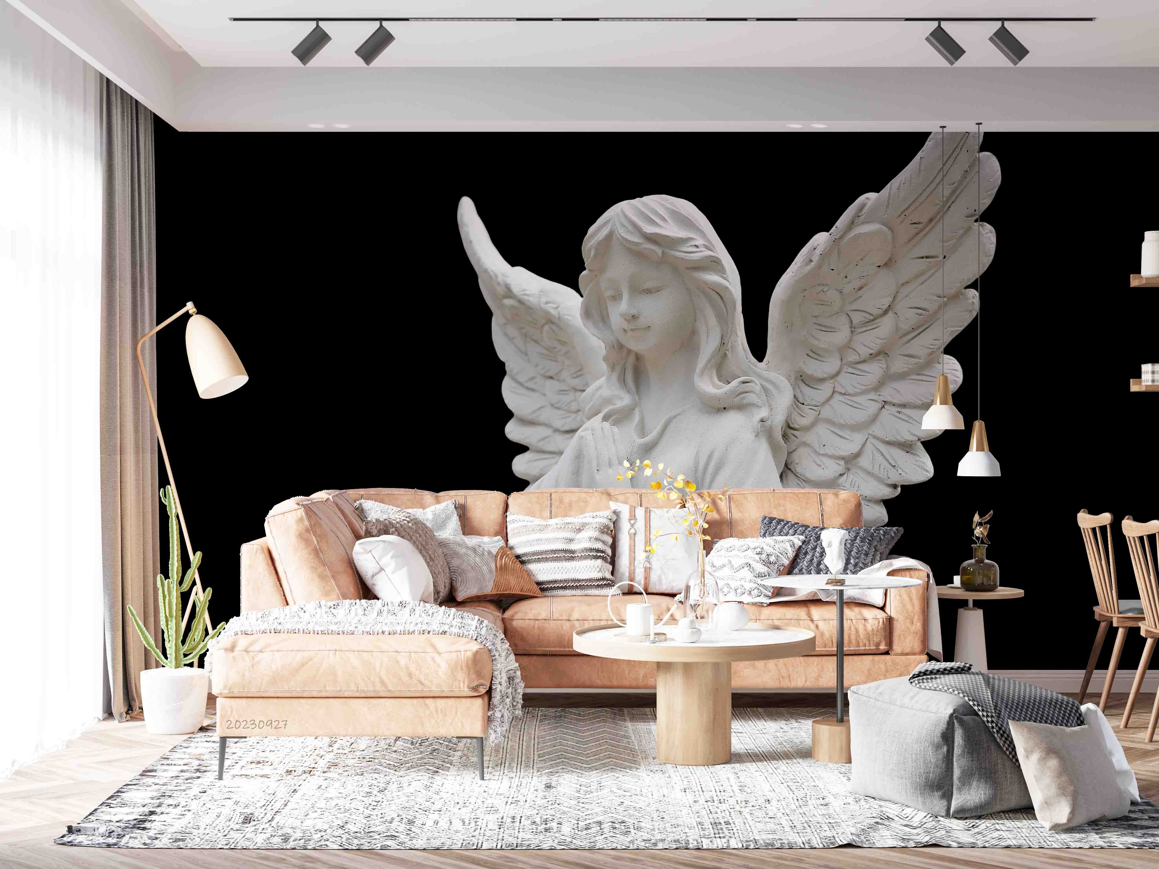 3D Sculpture Angel Black Wall Mural Wallpaper YXL 2417