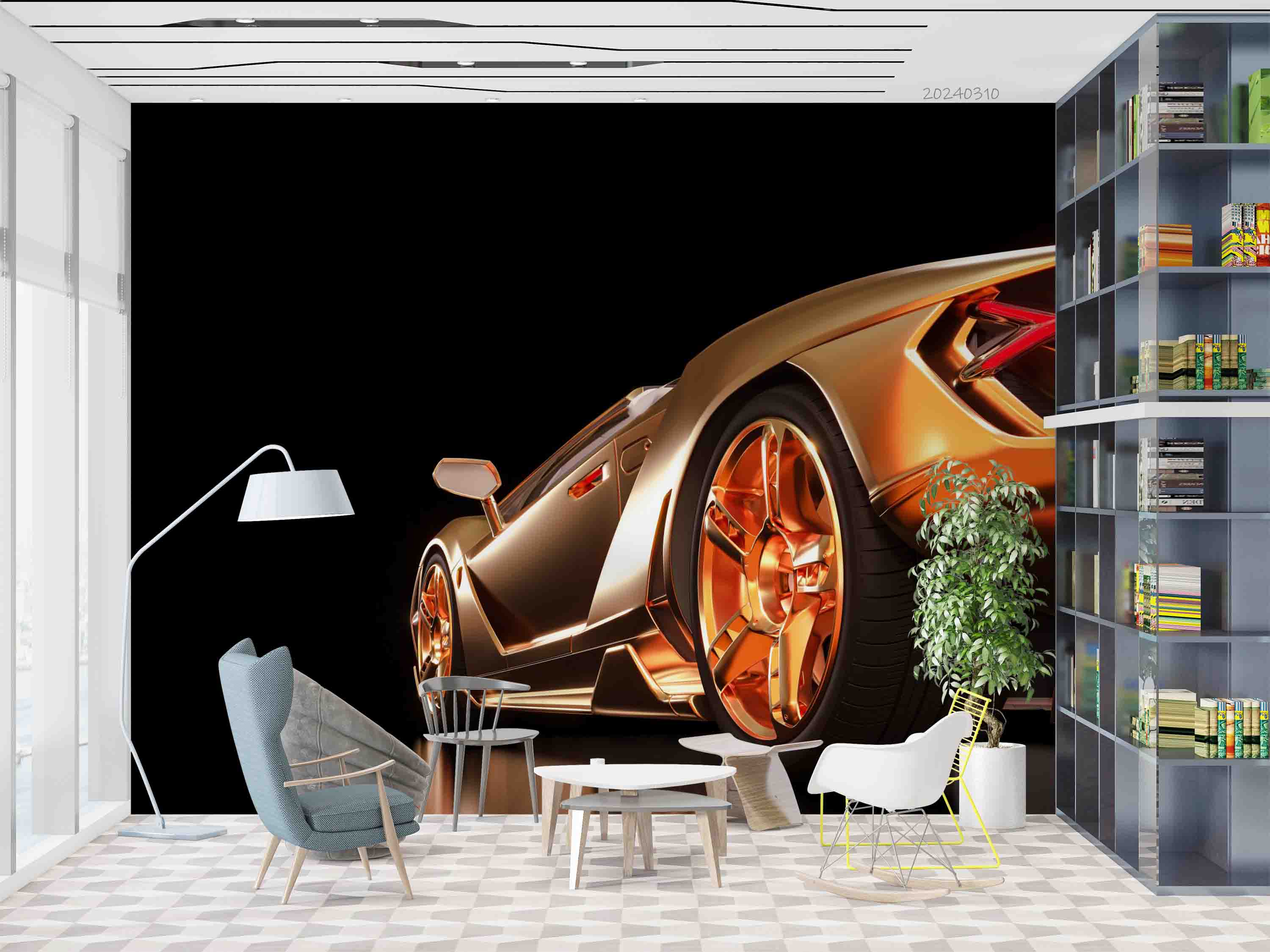 3D Brown Sports Car Pattern Wallpaper Wall Mural Wall Decor Wall Art Wall Sticker Remoable Wallpaper