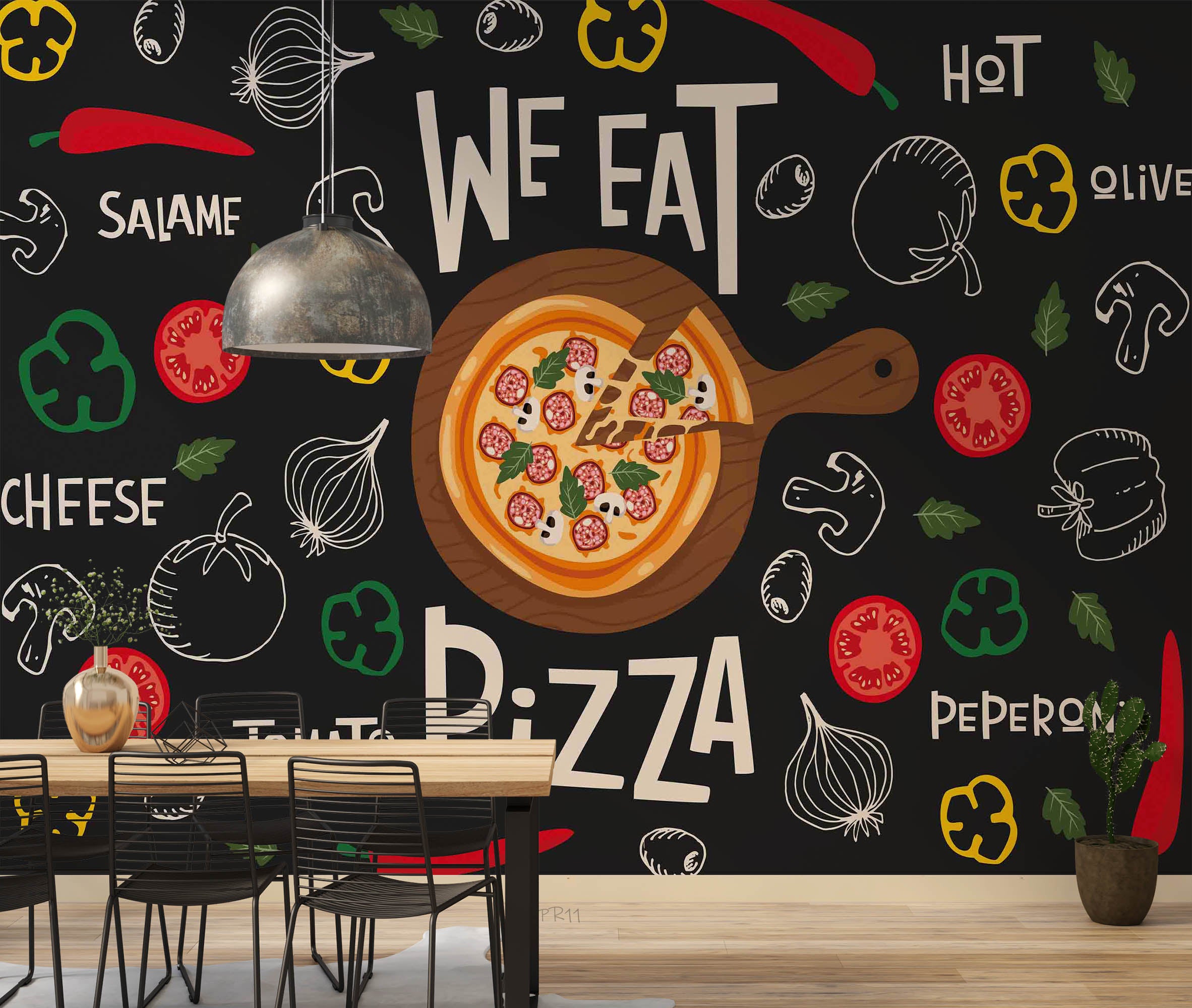 3D Vegetables Pizzeria Black Background Wall Mural Wallpaper GD 4926- Jess Art Decoration