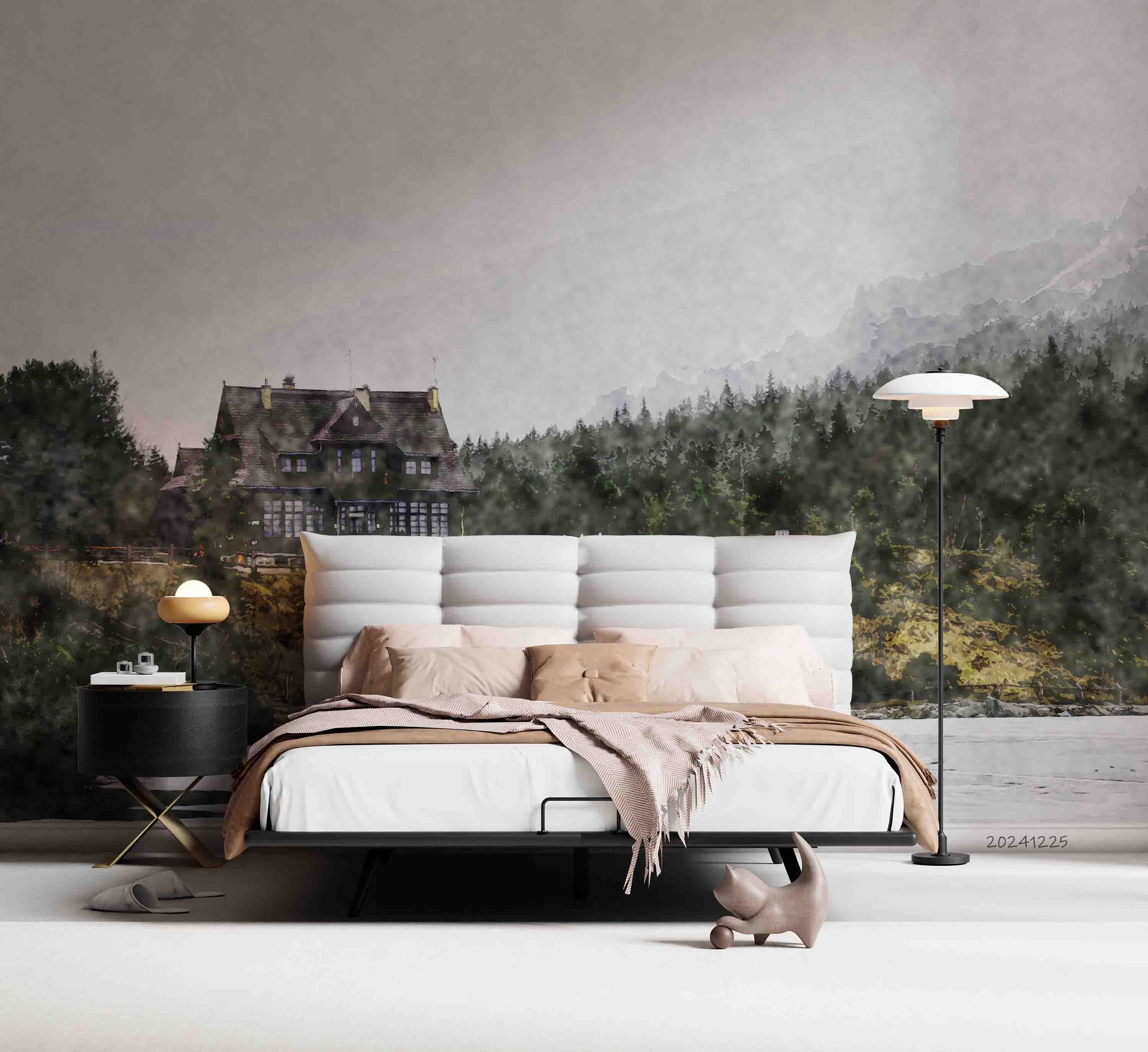 3D Forest House Lake Landscape Oil Painting Wallpaper Wall Mural Wall Decor Wall Art Wall Sticker Remoable Wallpaper LQH 14