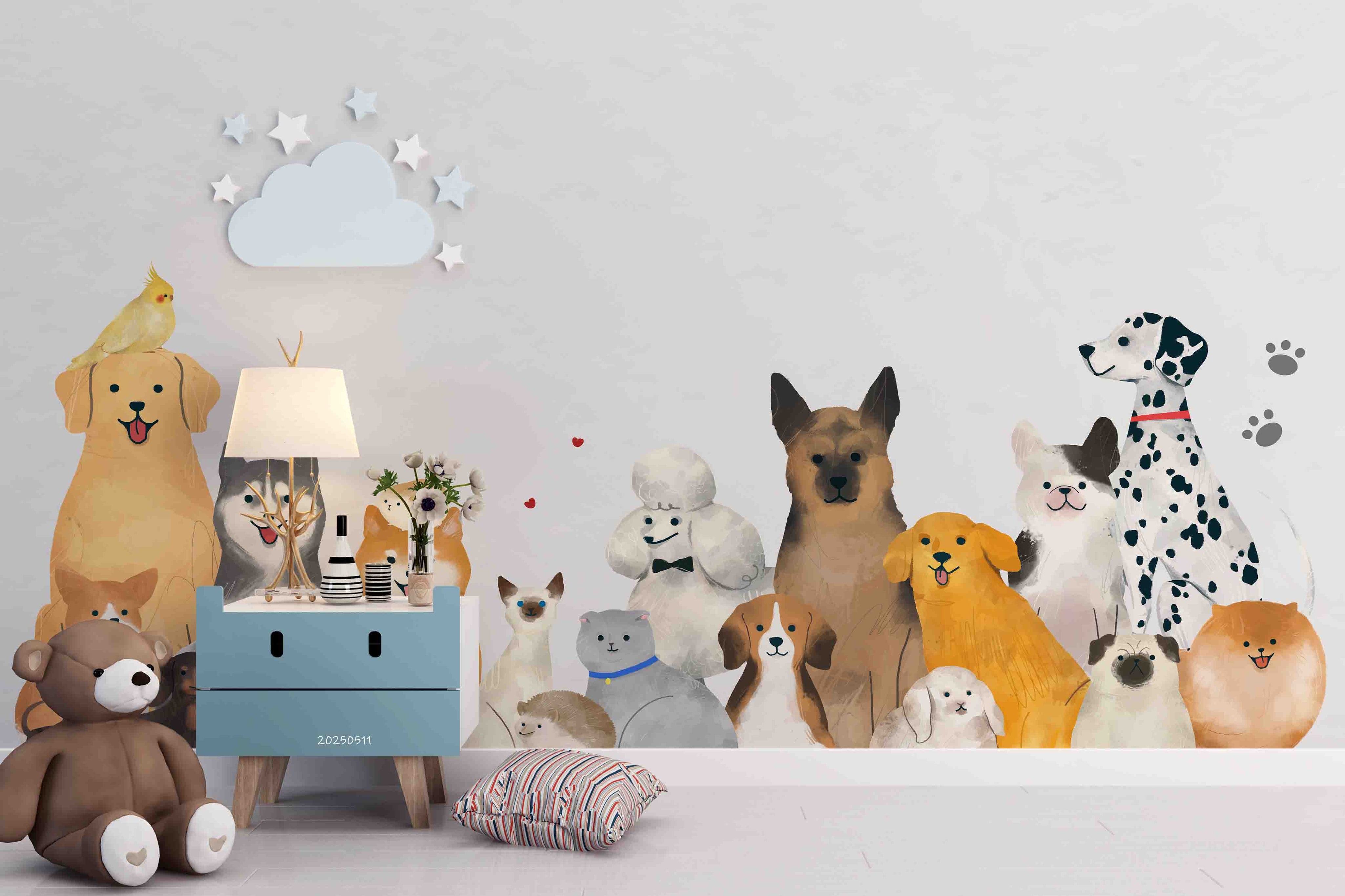 3D Cartoon Animal Dog Cute Kids Wallpaper Wall Mural Wall Decor Wall Art Wall Sticker Remoable Wallpaper