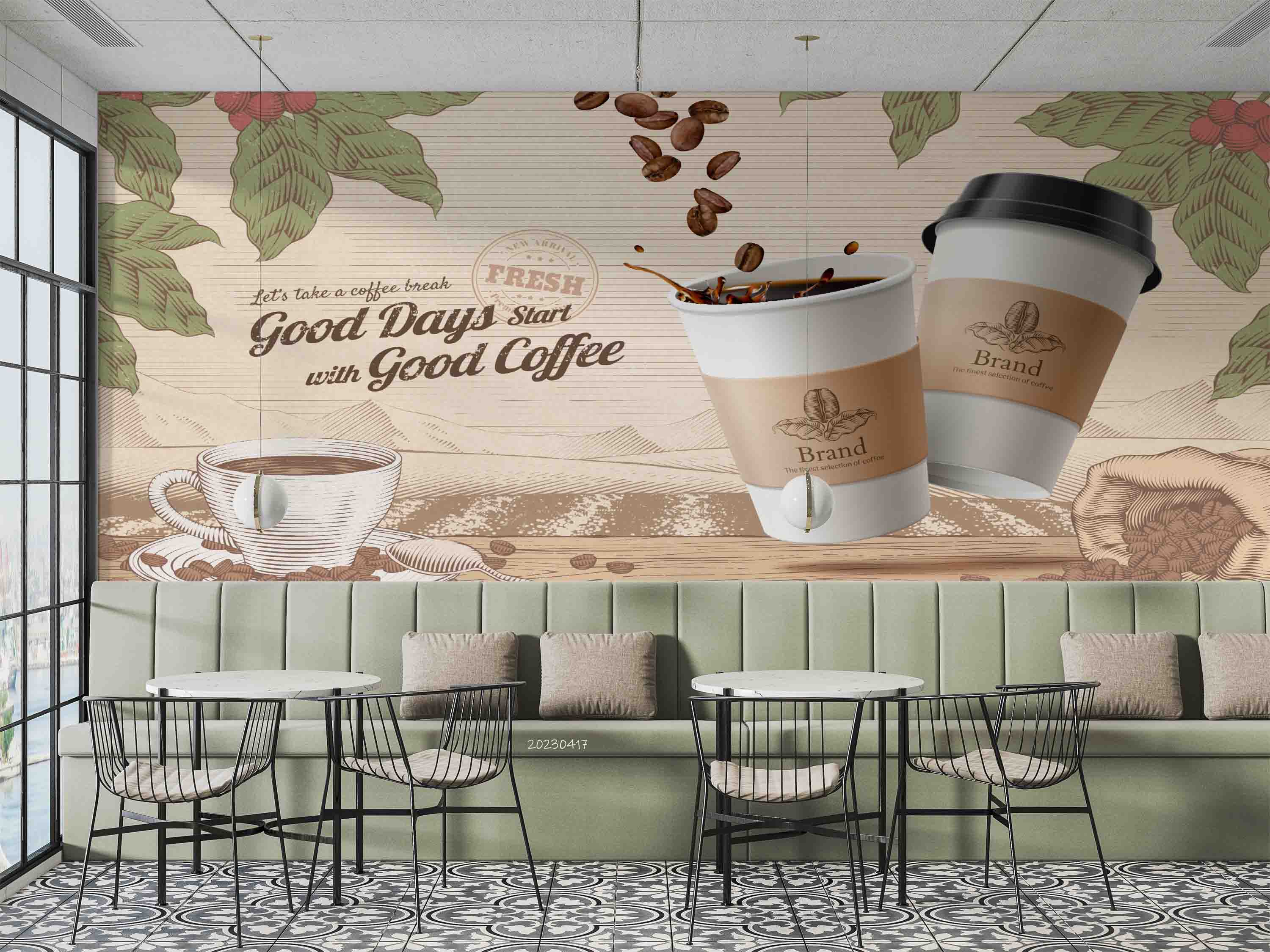 3D Engraved Roasted Coffee Bean Cup Wall Mural Wallpaper GD 5520- Jess Art Decoration